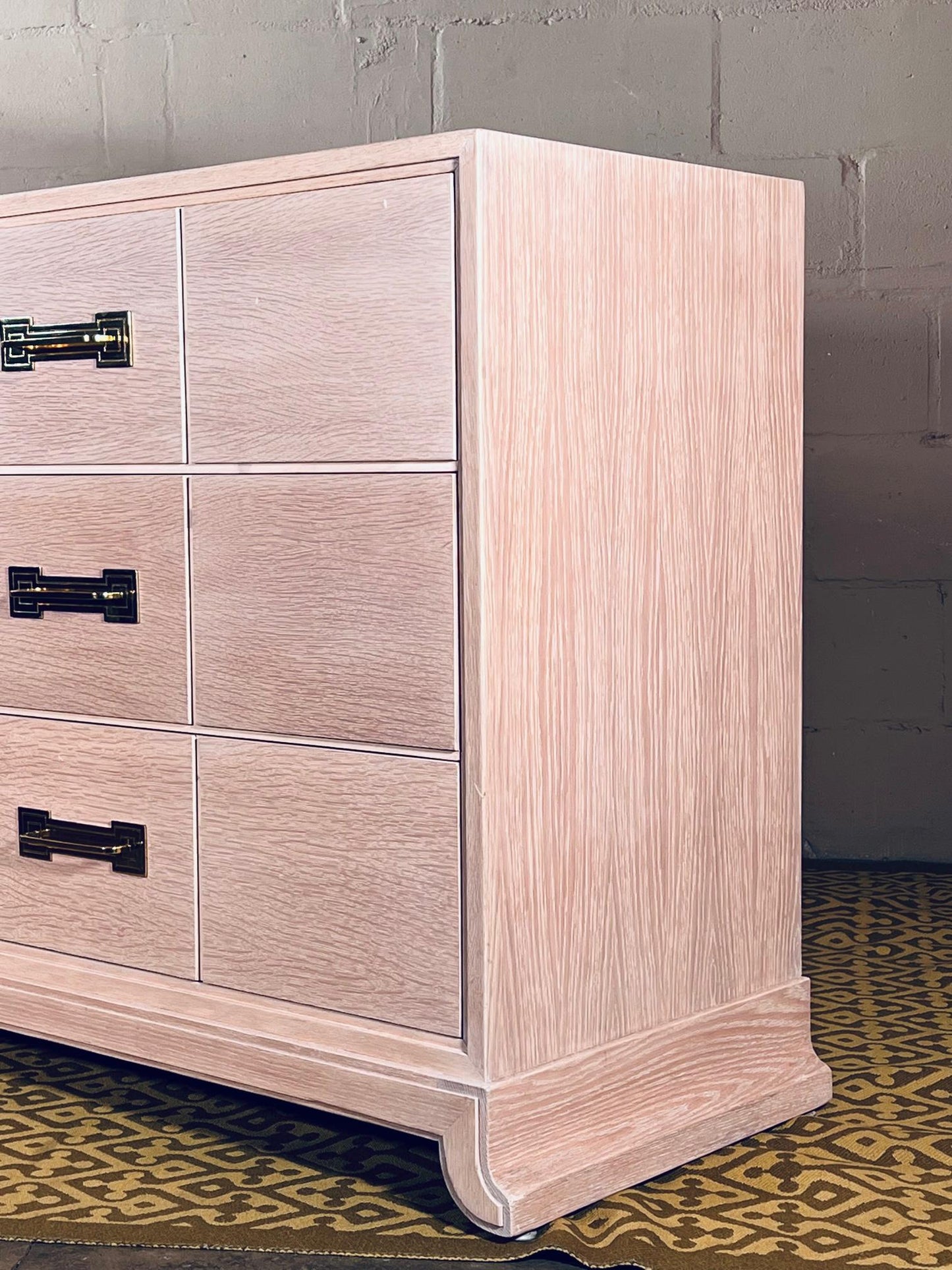 Frisman Vintage Tommi Parzinger Six Drawer Dresser in Pickled Oak