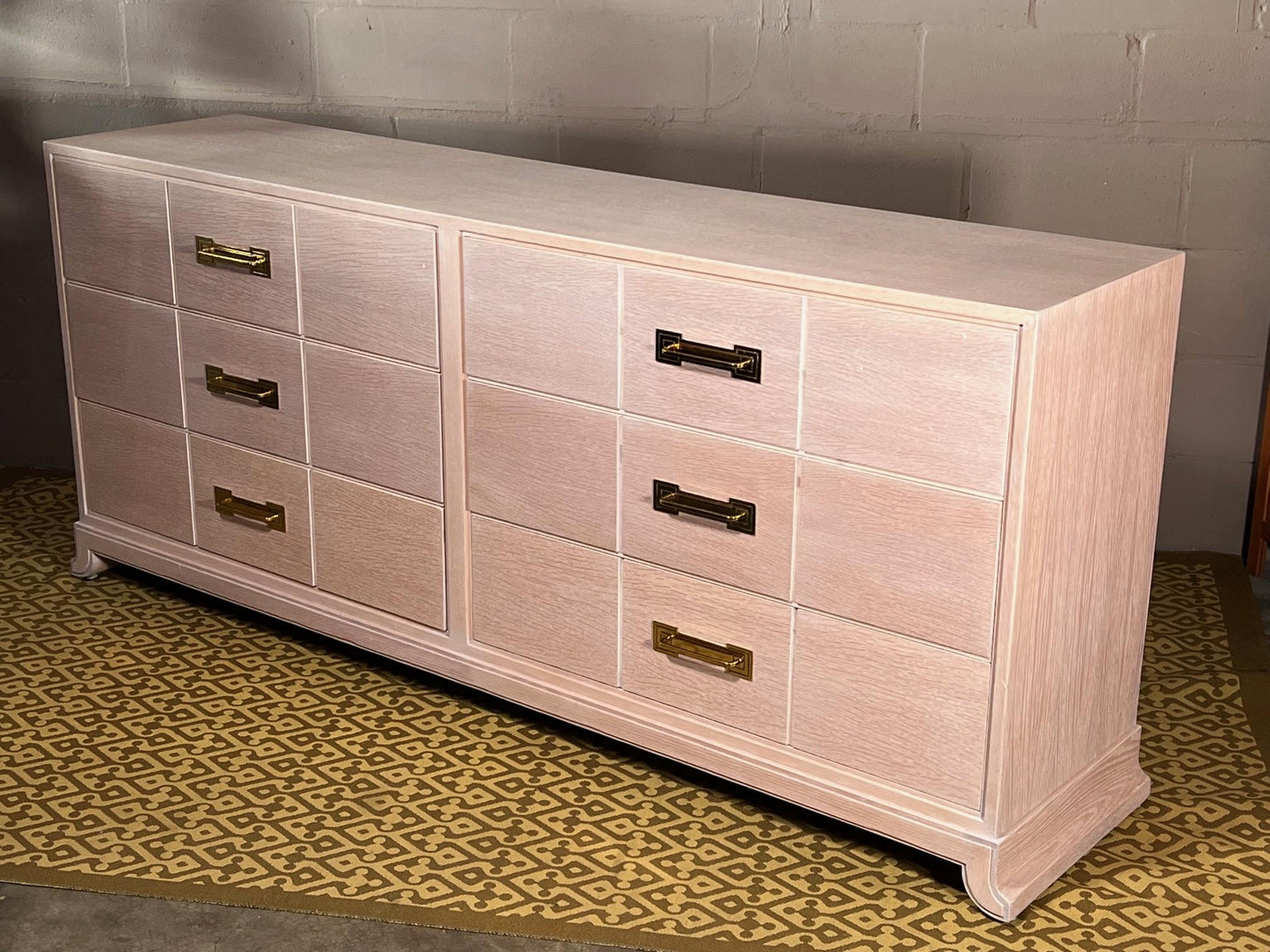 Frisman Vintage Tommi Parzinger Six Drawer Dresser in Pickled Oak