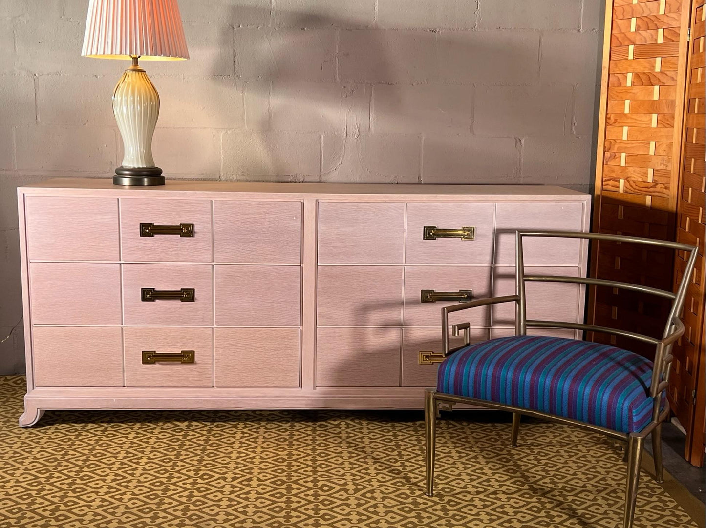 Frisman Vintage Tommi Parzinger Six Drawer Dresser in Pickled Oak
