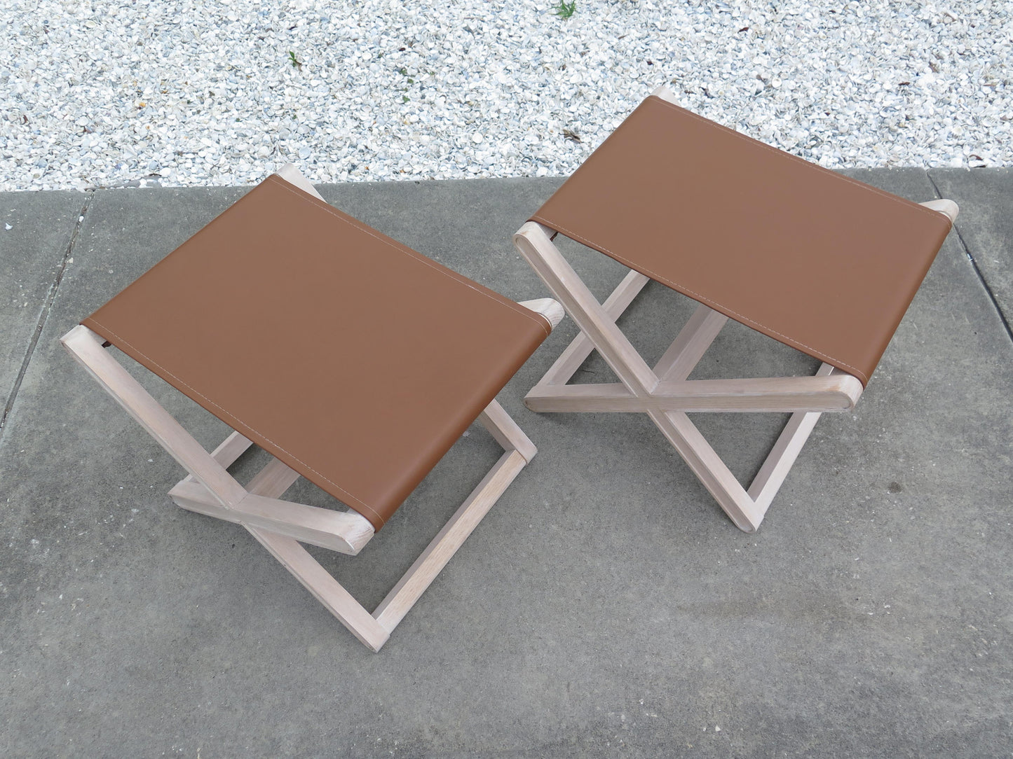 Frisman Vintage Oak Stools with Stitched Leather Tops