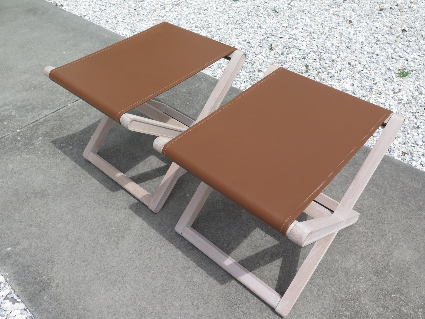 Frisman Vintage Oak Stools with Stitched Leather Tops