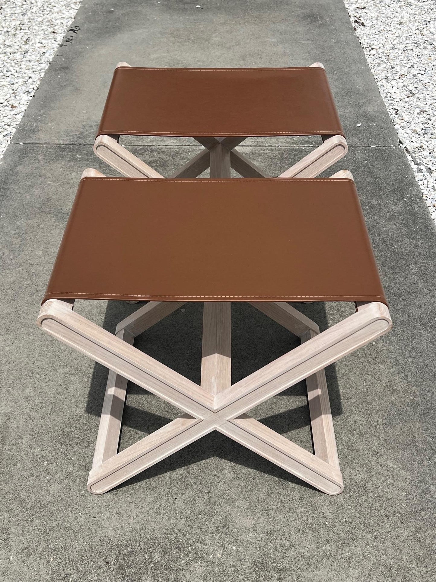 Frisman Vintage Oak Stools with Stitched Leather Tops