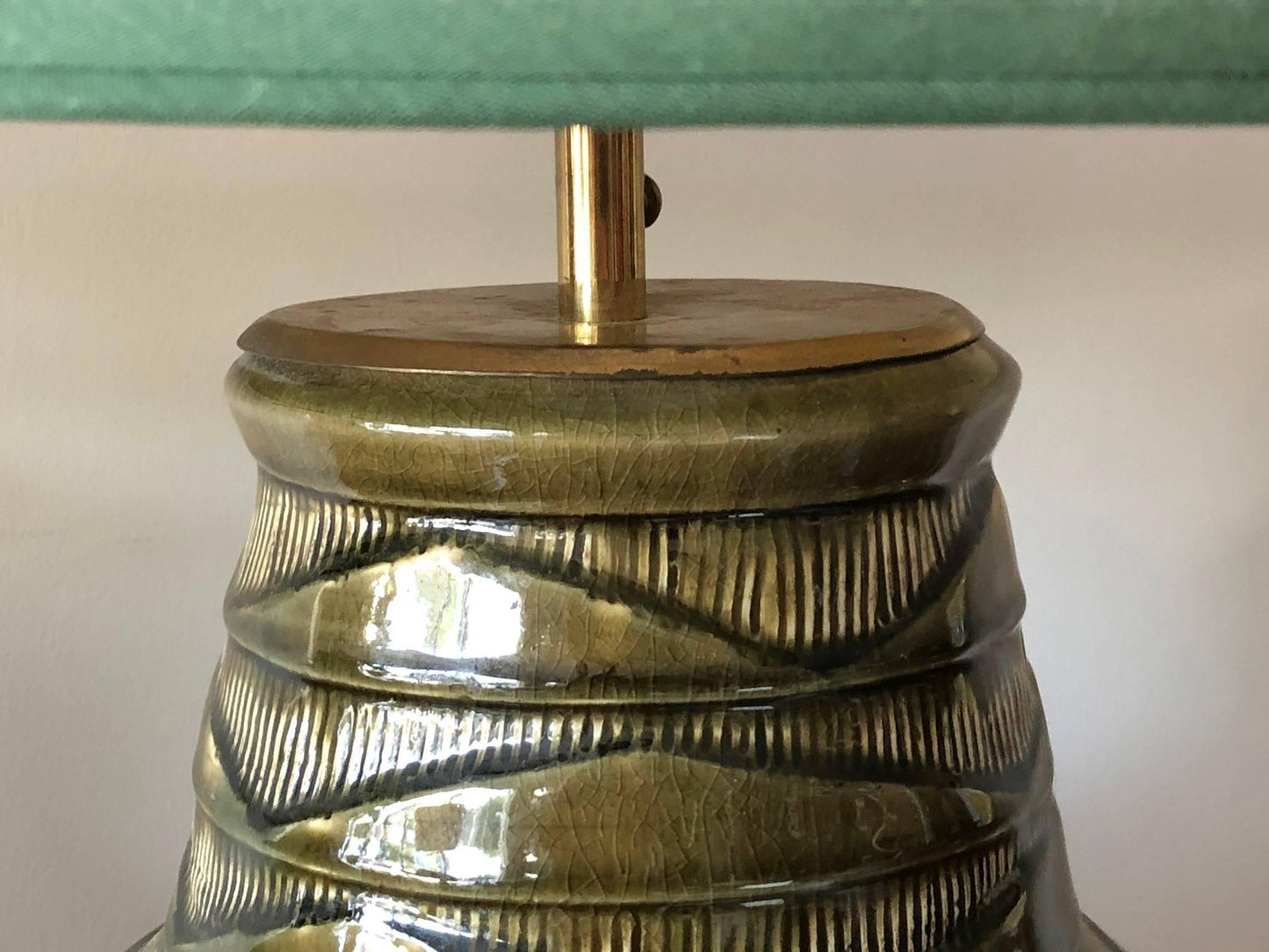 Frisman Vintage Pair of Impressive Thai Celadon Green Porcelain Crackle Lamps