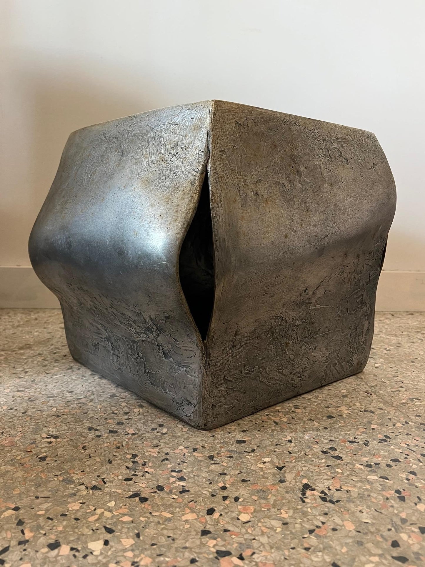 Frisman Vintage Cast Aluminum Cube Sculpture by Anne Van Kleeck, circa 1960s