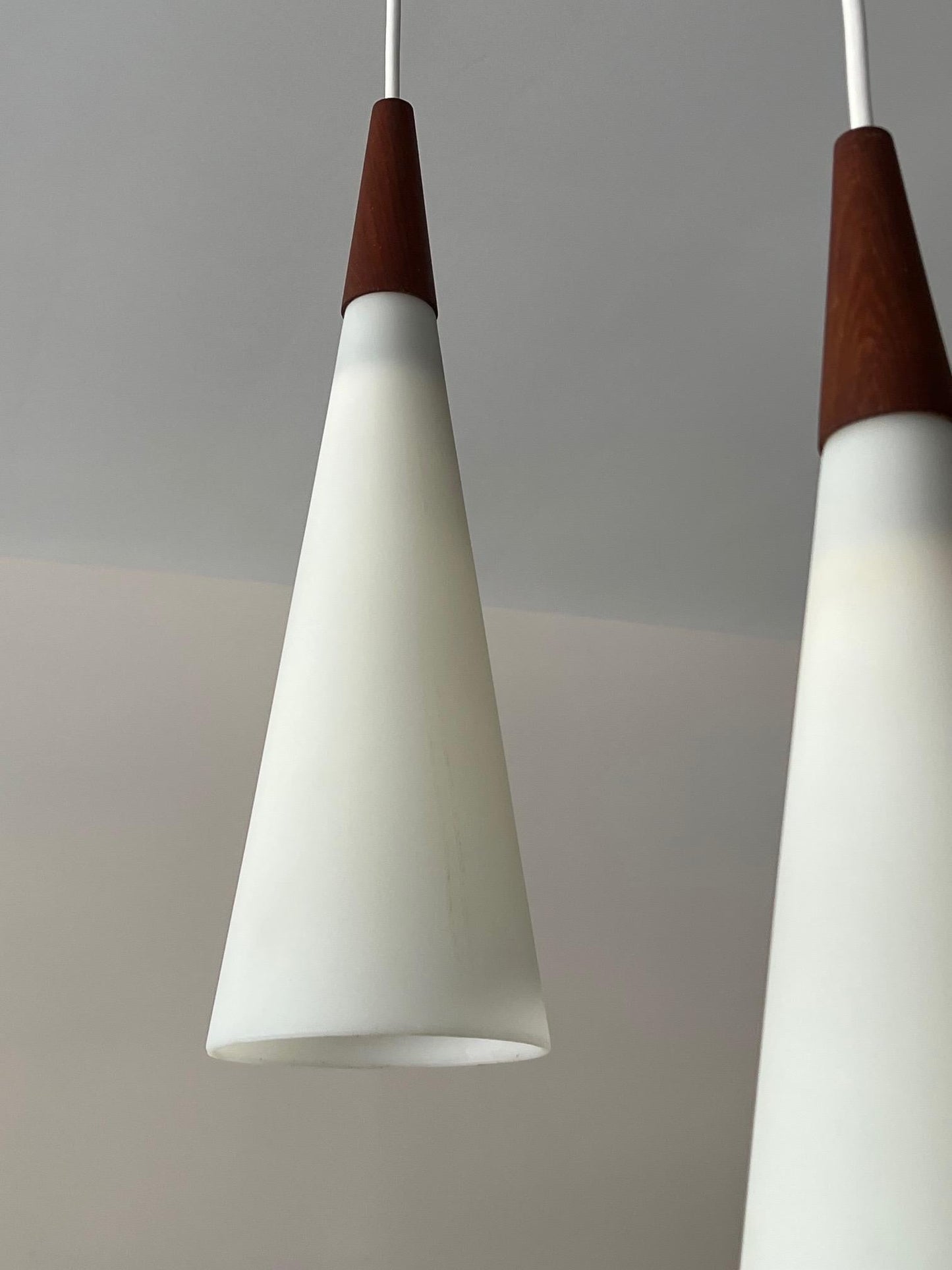 Frisman Vintage Danish Modern Chandelier Teak And Opaline Glass