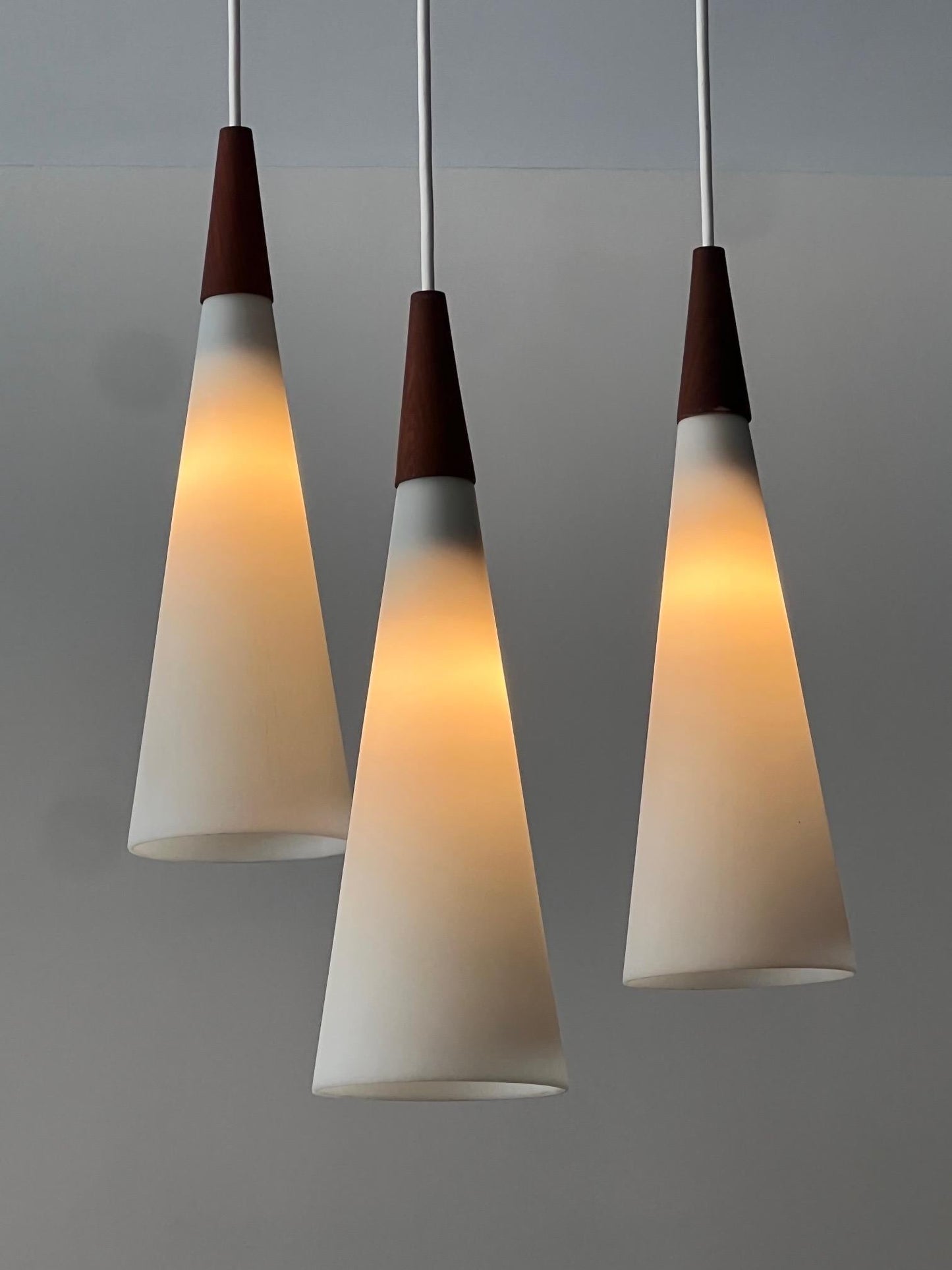 Frisman Vintage Danish Modern Chandelier Teak And Opaline Glass