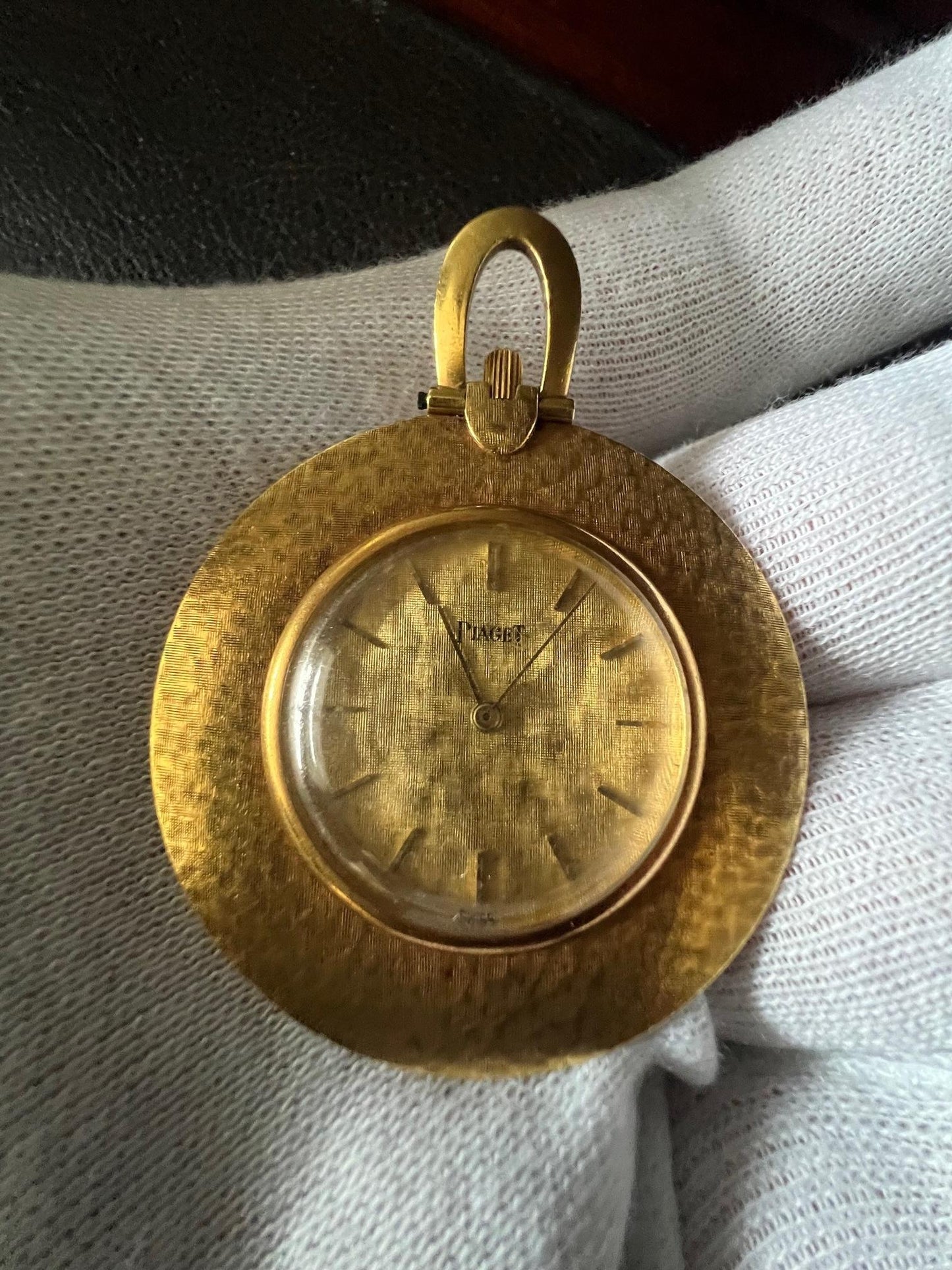 Frisman Vintage Piaget Pocket Watch With Linen Decoration Ca' 1970's 18k Gold