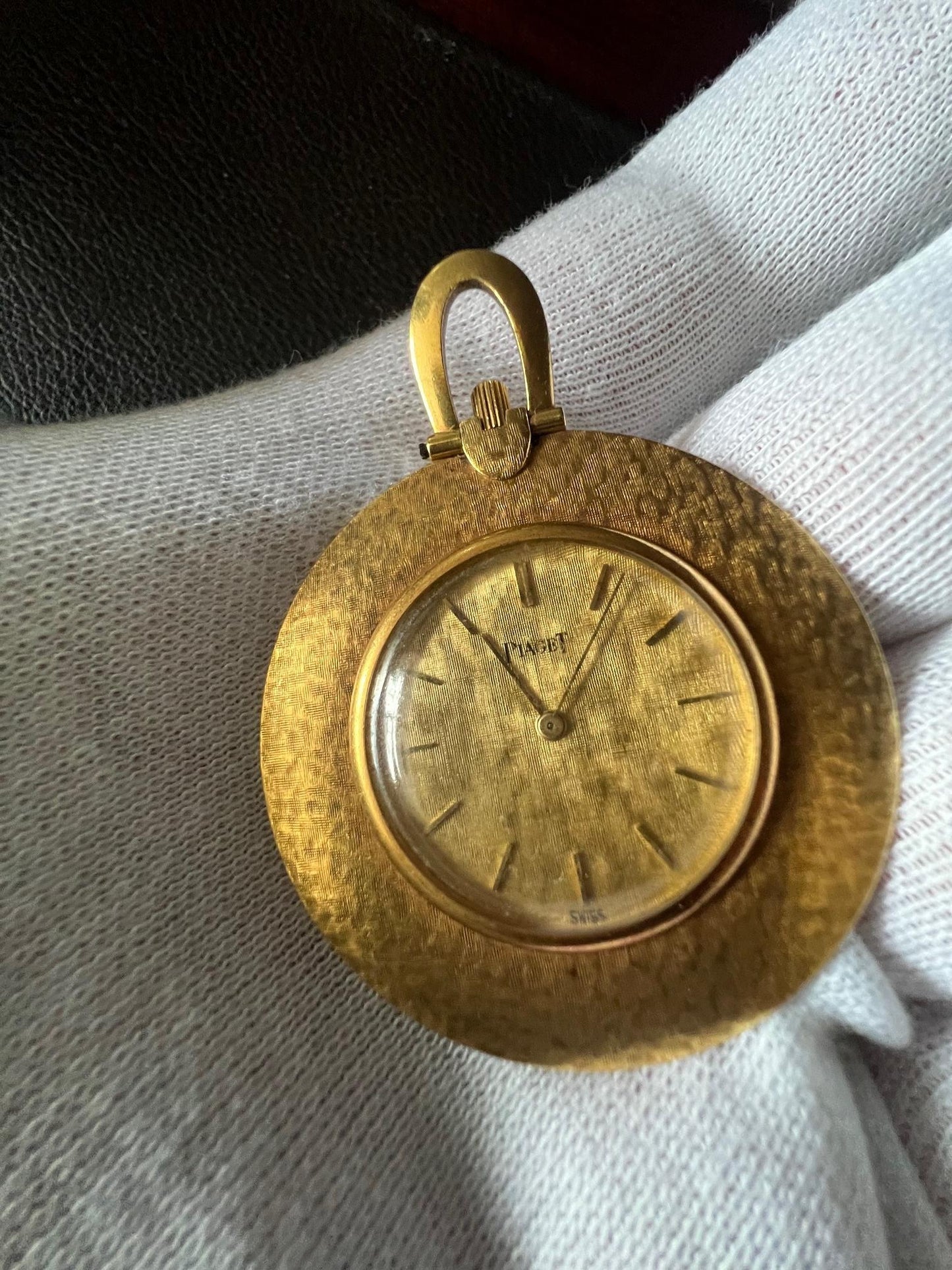 Frisman Vintage Piaget Pocket Watch With Linen Decoration Ca' 1970's 18k Gold