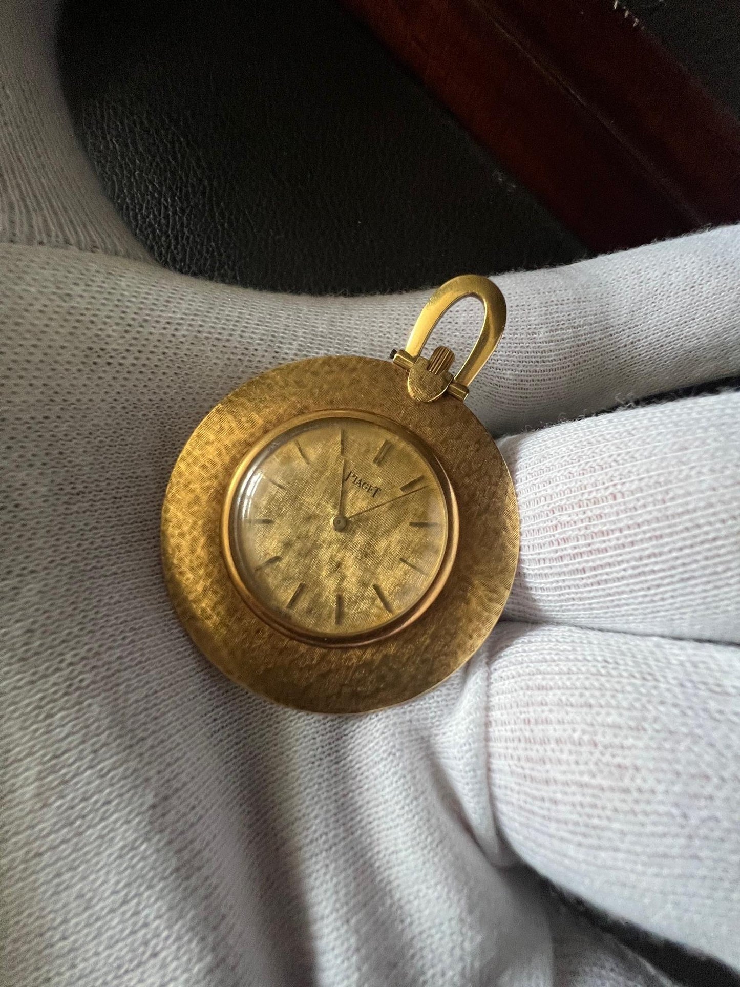 Frisman Vintage Piaget Pocket Watch With Linen Decoration Ca' 1970's 18k Gold