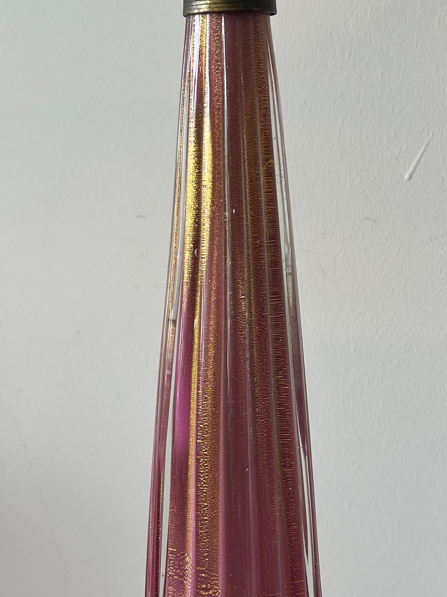 Frisman Vintage Pair of Pink Glass Murano Lamps with Gold Flecks
