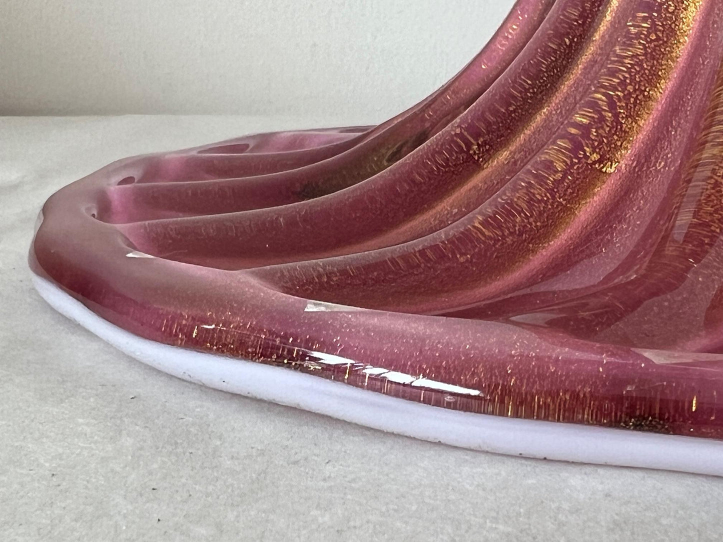 Frisman Vintage Pair of Pink Glass Murano Lamps with Gold Flecks
