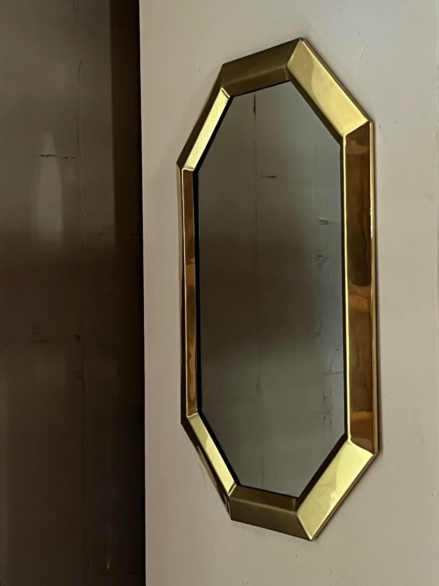 Frisman Vintage Unusual Polished Brass Octagon Mirror ca' 1970's