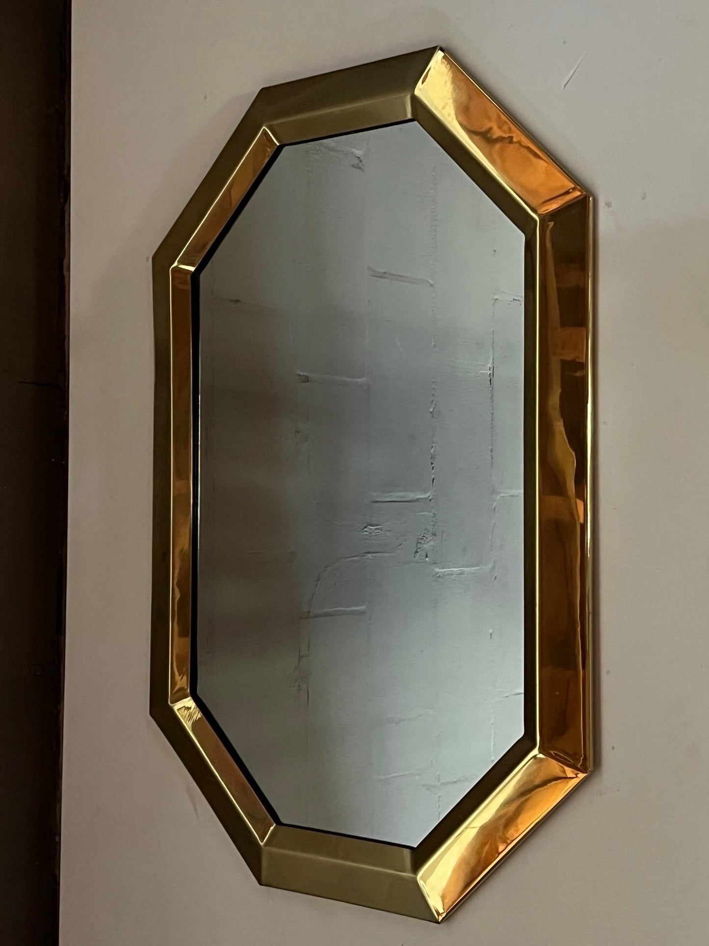 Frisman Vintage Unusual Polished Brass Octagon Mirror ca' 1970's