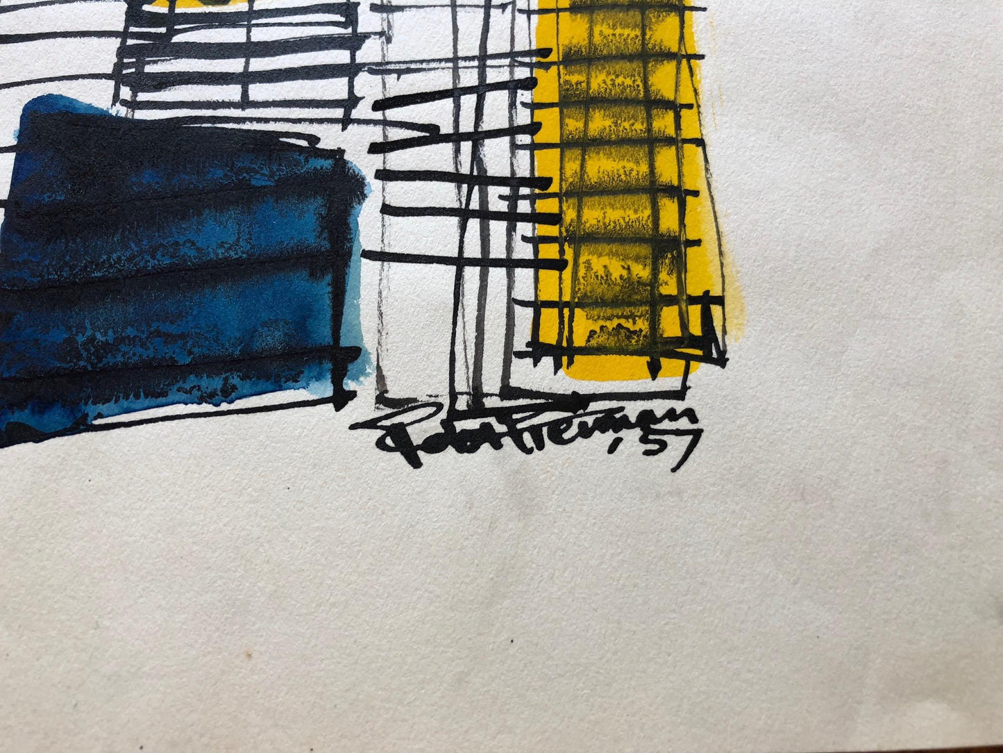Frisman Vintage Robert Freiman Watercolor and Ink on Paper, 1957