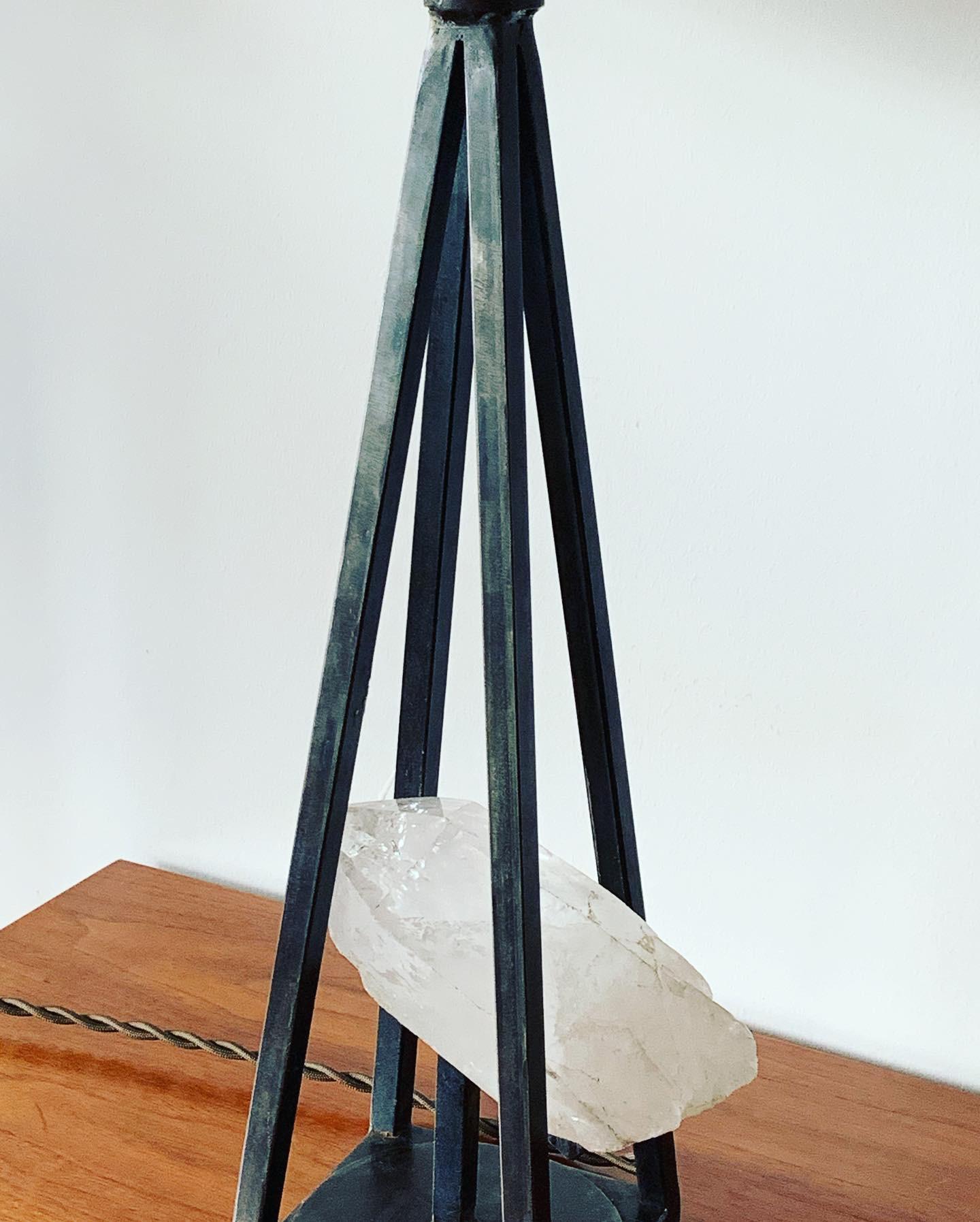 Frisman Vintage Custom Steel and Rock Crystal Table Lamp