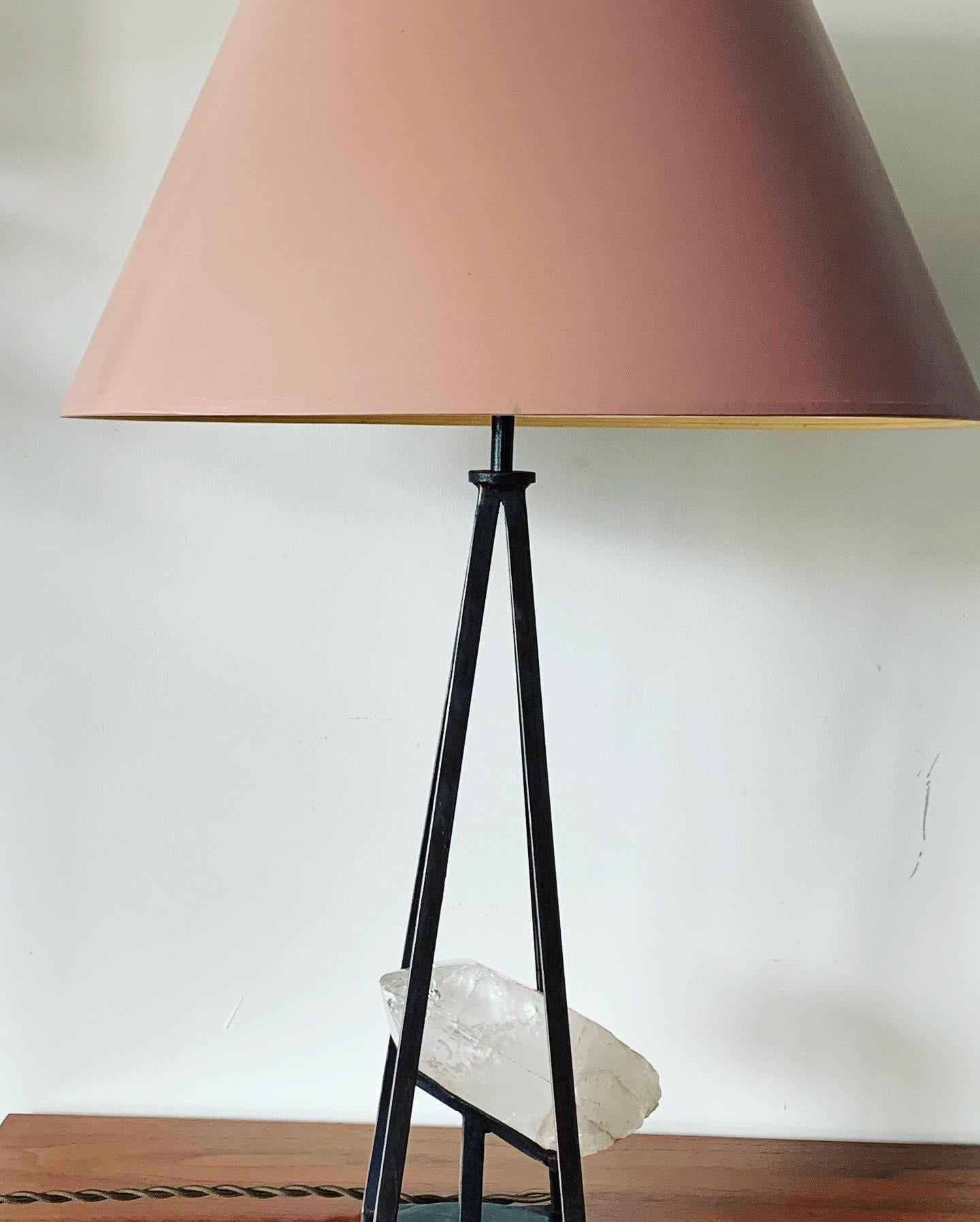 Frisman Vintage Custom Steel and Rock Crystal Table Lamp