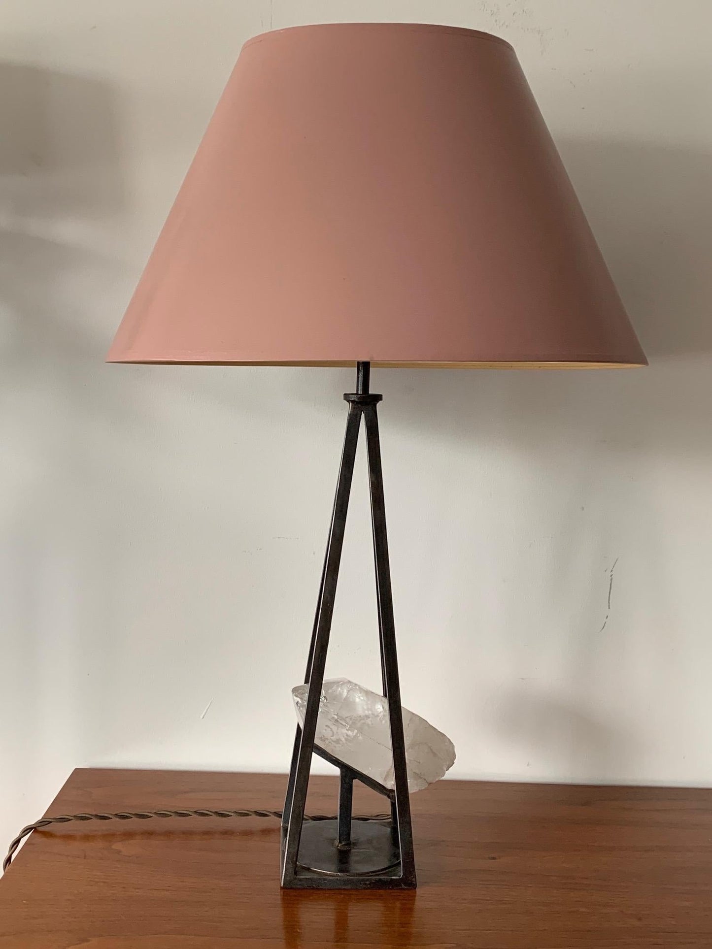 Frisman Vintage Custom Steel and Rock Crystal Table Lamp