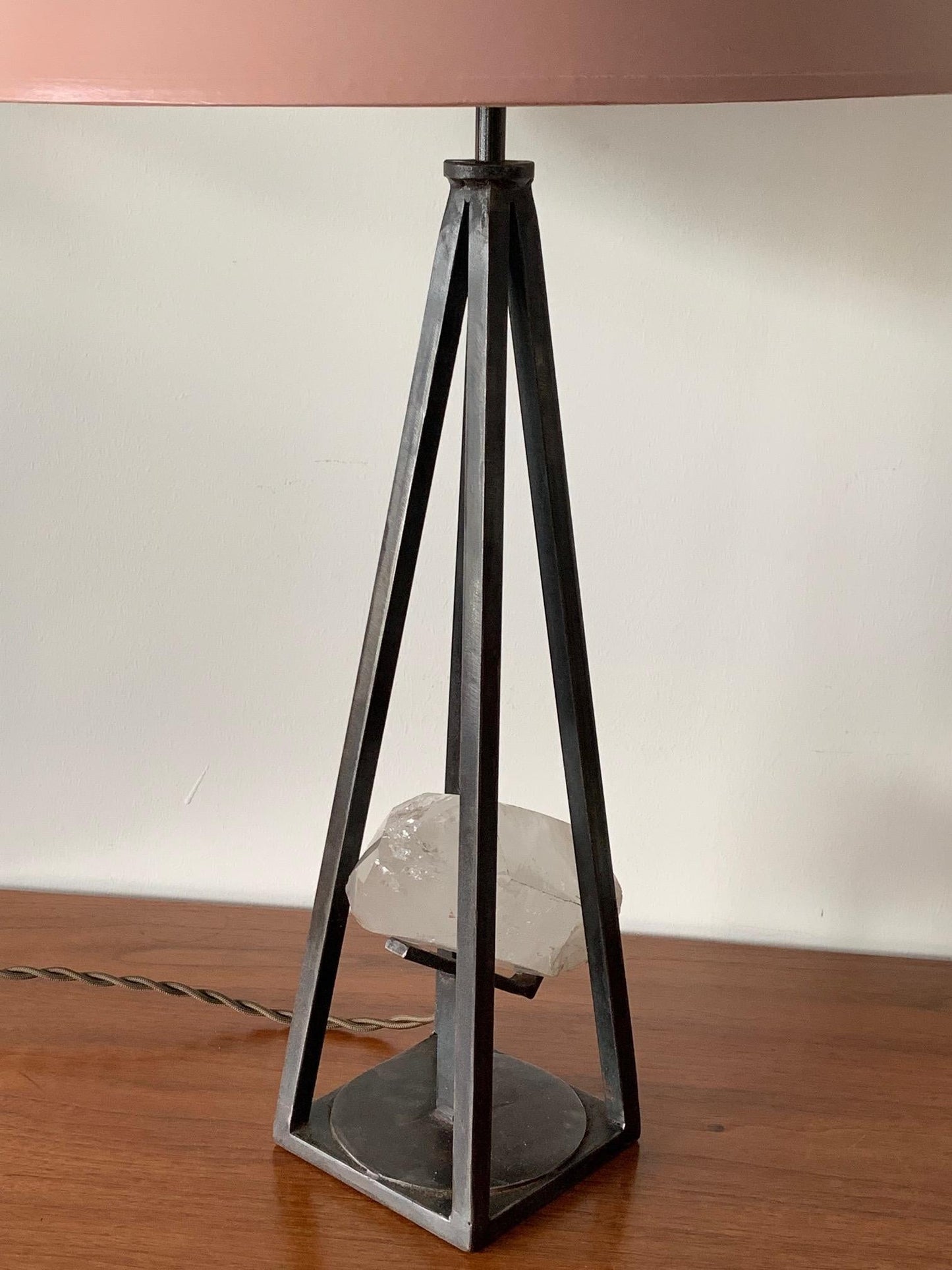 Frisman Vintage Custom Steel and Rock Crystal Table Lamp