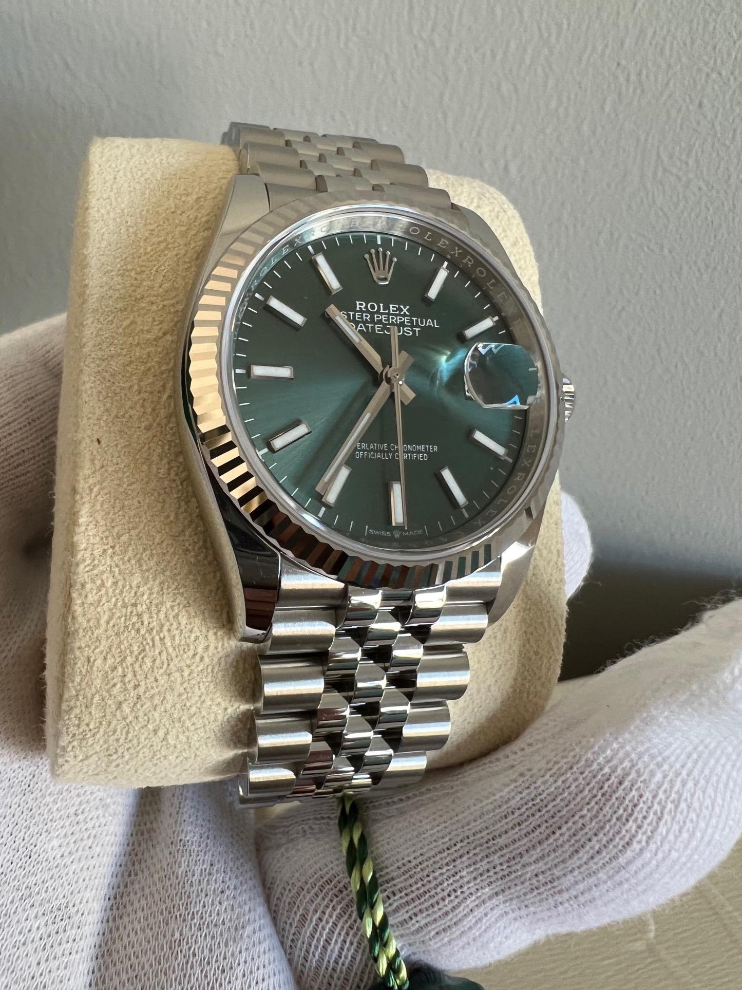 Frisman Vintage 2022 New Rolex Datejust Steel Mint Green Dial Jubilee Bracelet Ref 126234 36mm