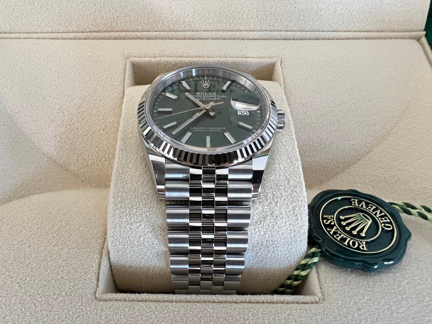 Frisman Vintage 2022 New Rolex Datejust Steel Mint Green Dial Jubilee Bracelet Ref 126234 36mm
