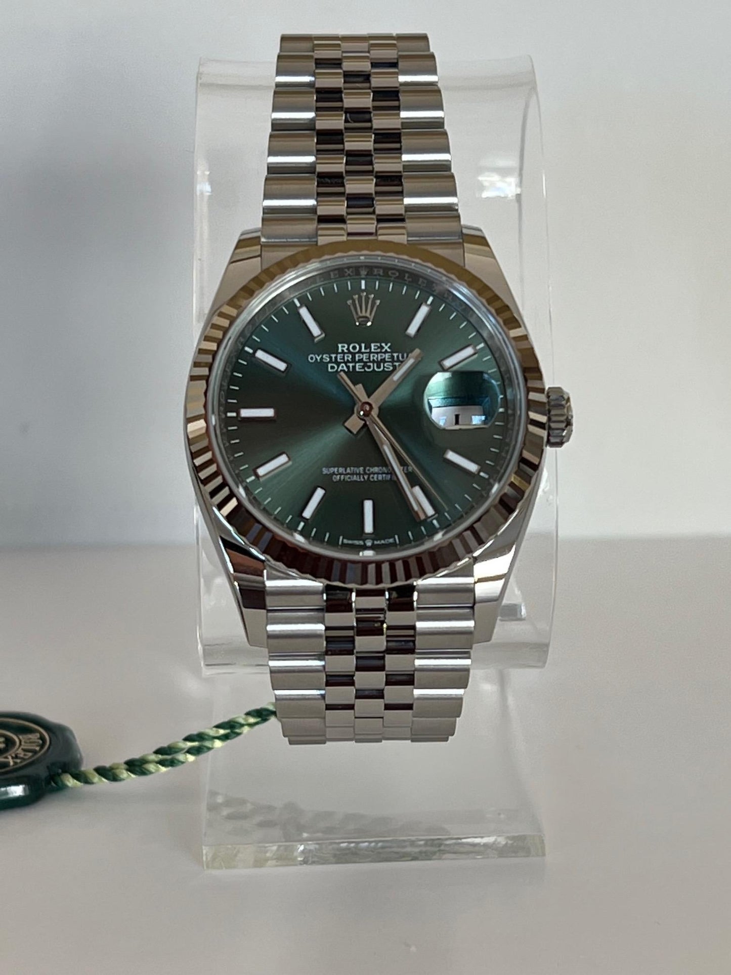 Frisman Vintage 2022 New Rolex Datejust Steel Mint Green Dial Jubilee Bracelet Ref 126234 36mm
