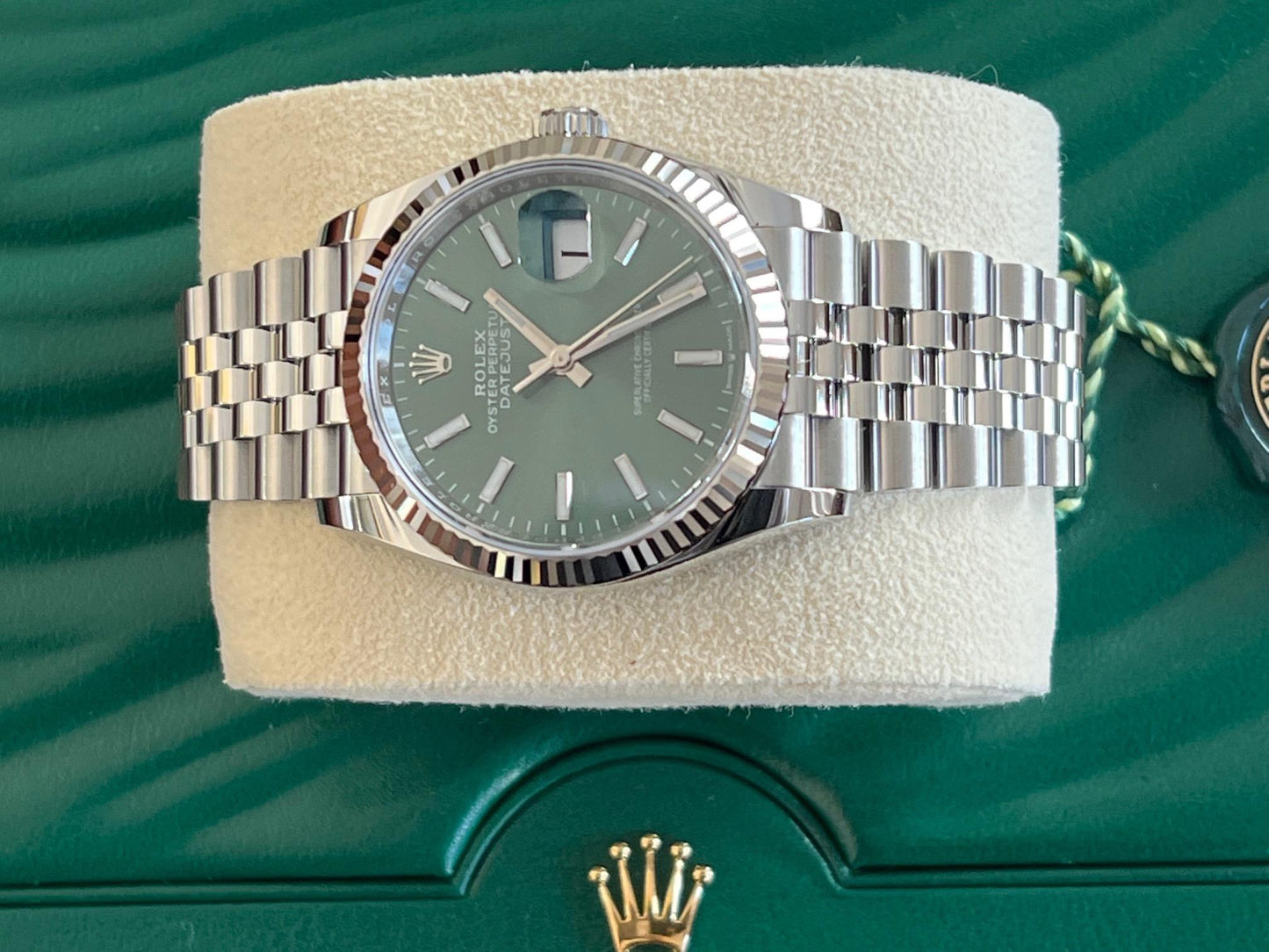 Frisman Vintage 2022 New Rolex Datejust Steel Mint Green Dial Jubilee Bracelet Ref 126234 36mm