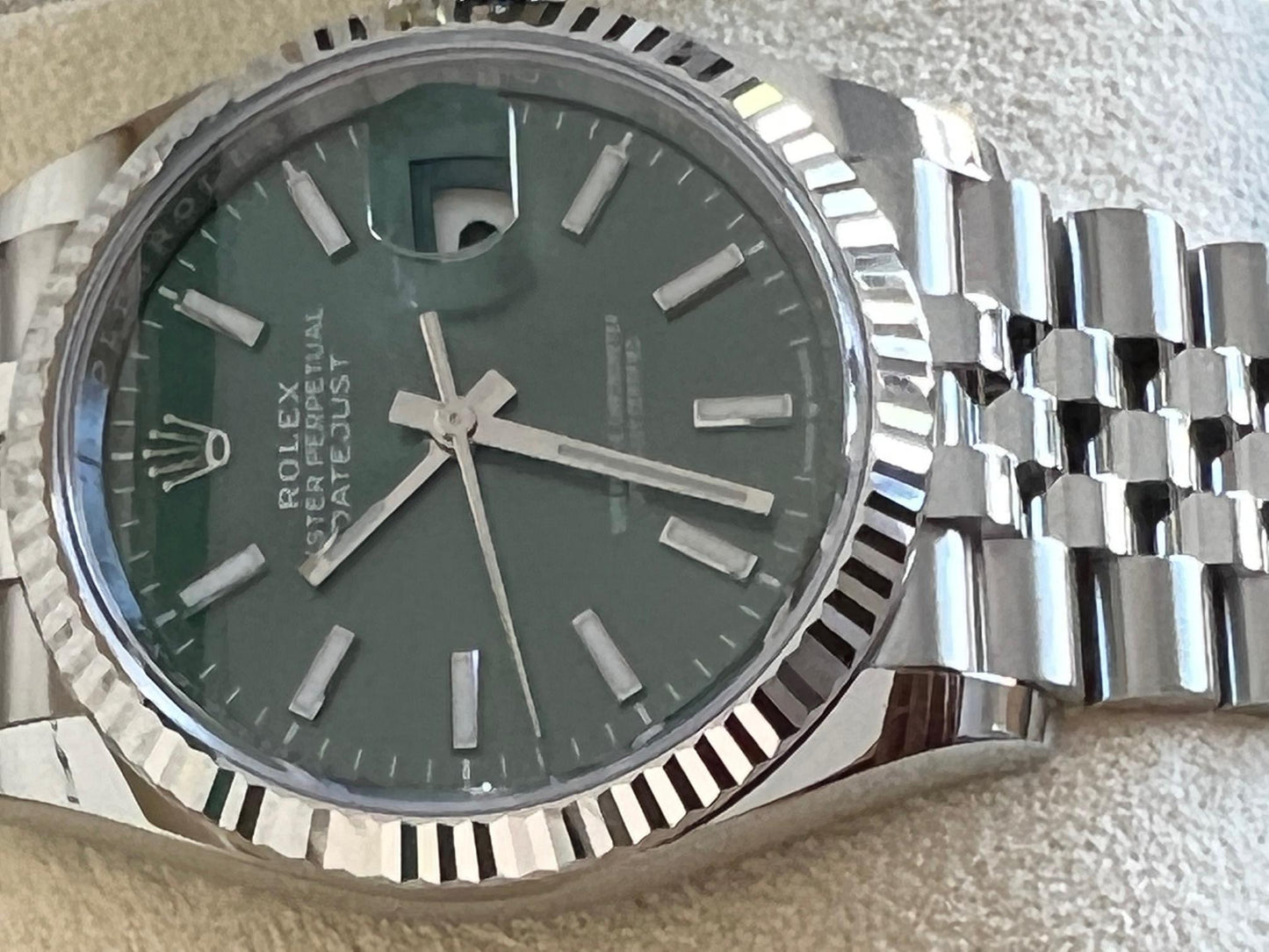 Frisman Vintage 2022 New Rolex Datejust Steel Mint Green Dial Jubilee Bracelet Ref 126234 36mm