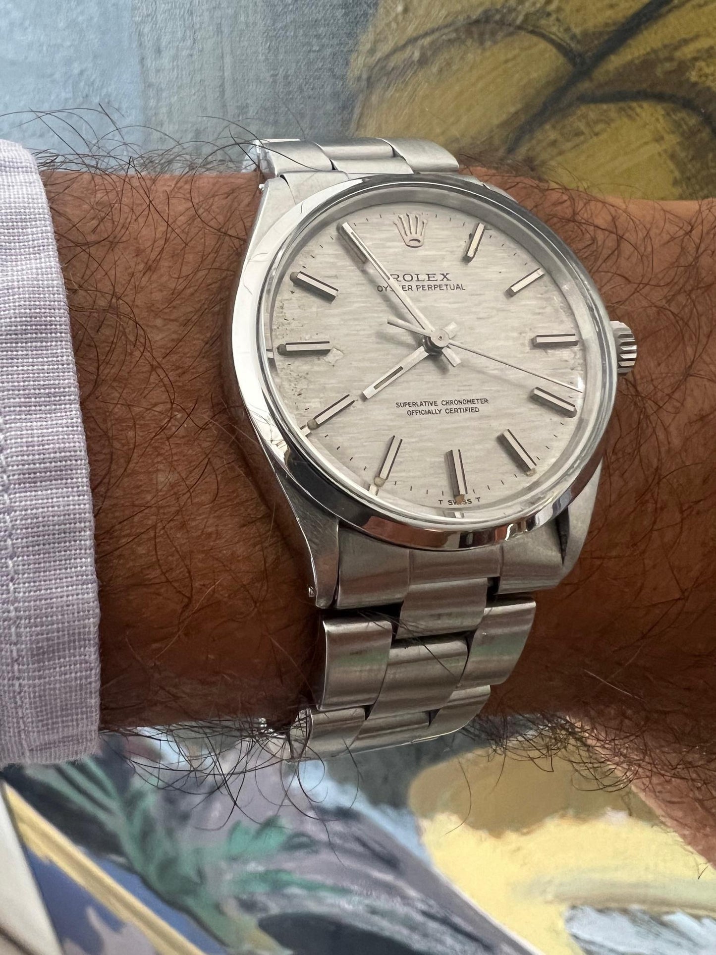 Frisman Vintage Men's Rolex Oyster Perpetual Stainless Watch With Original Shantung Dial 1971