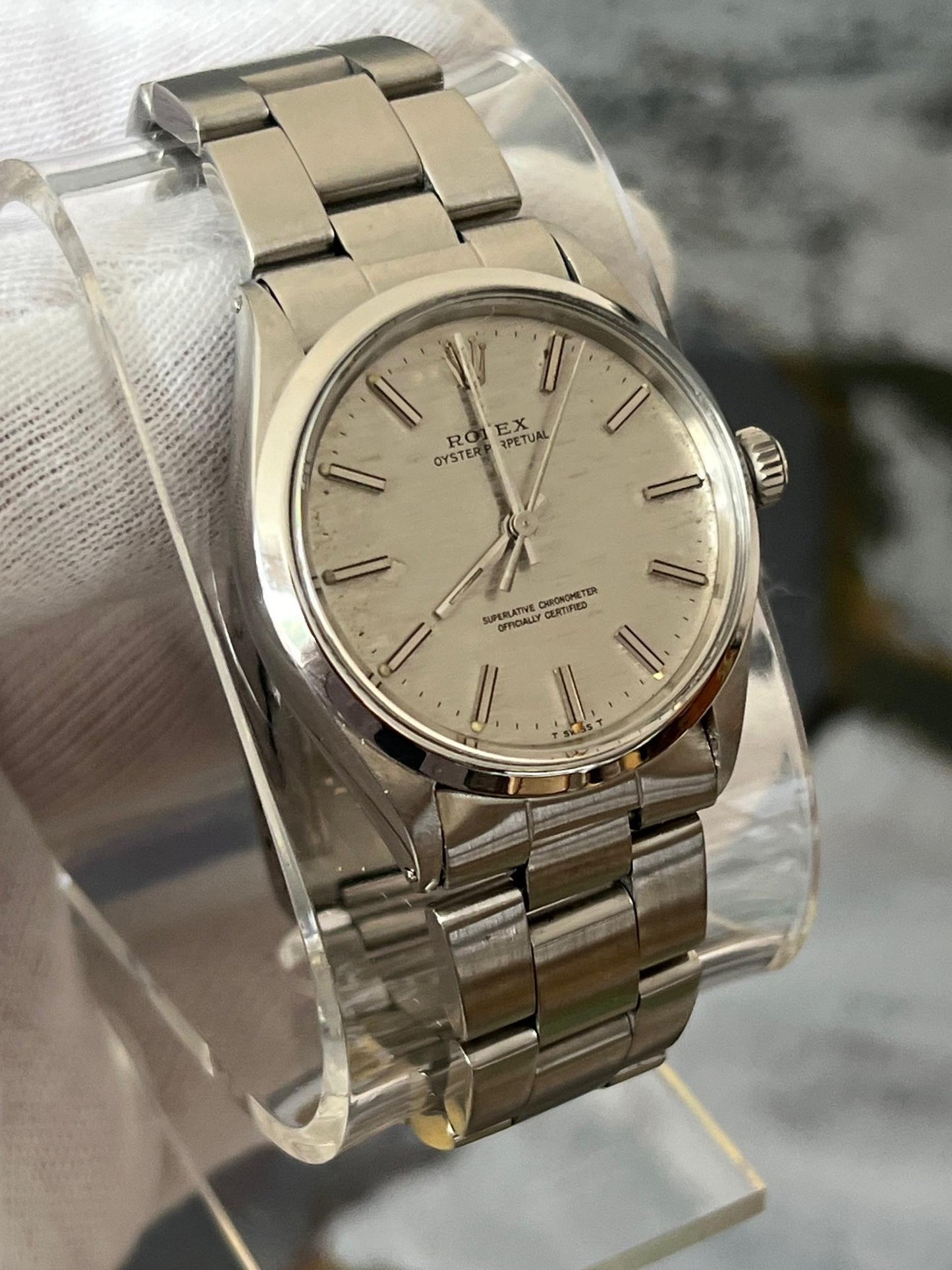 Frisman Vintage Men's Rolex Oyster Perpetual Stainless Watch With Original Shantung Dial 1971
