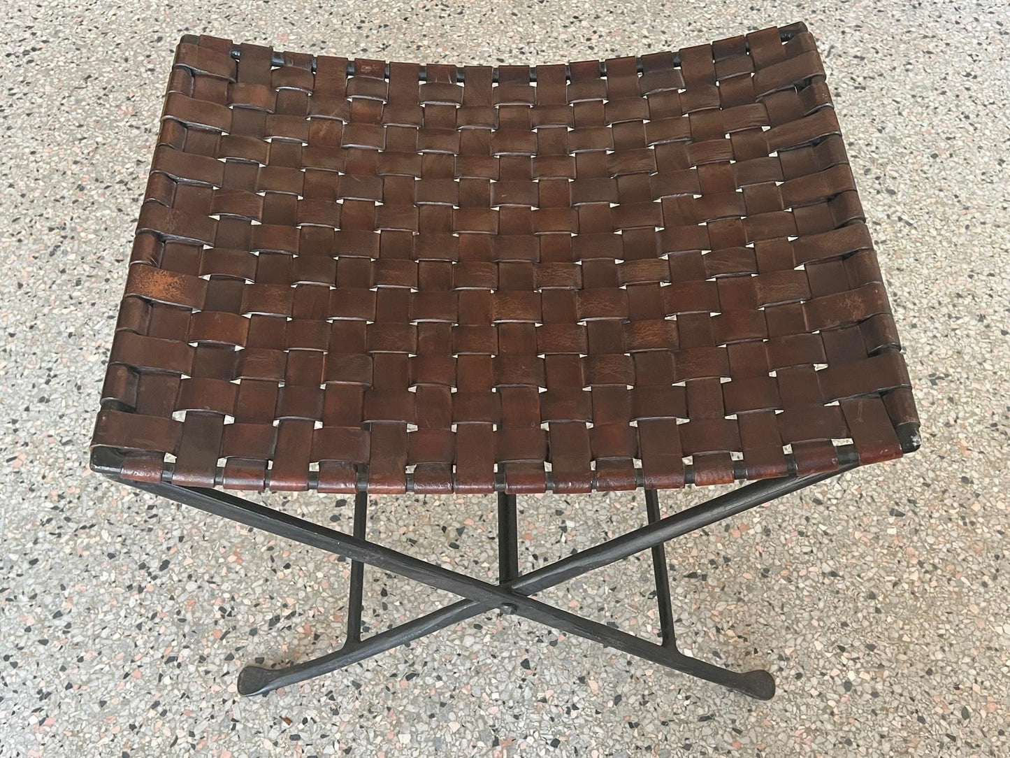 Frisman Vintage William Sheppee Folding Iron and Leather Stool