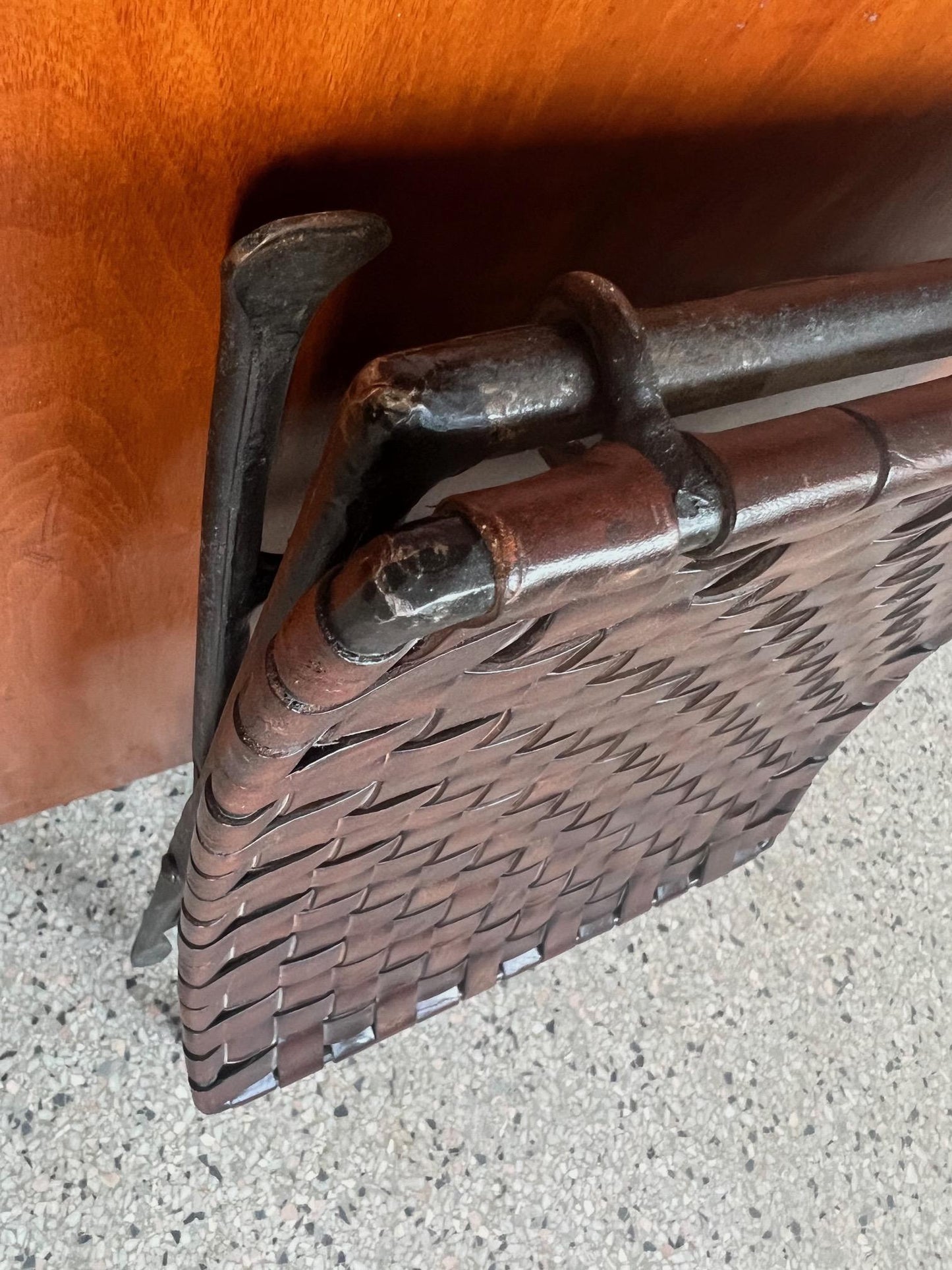Frisman Vintage William Sheppee Folding Iron and Leather Stool