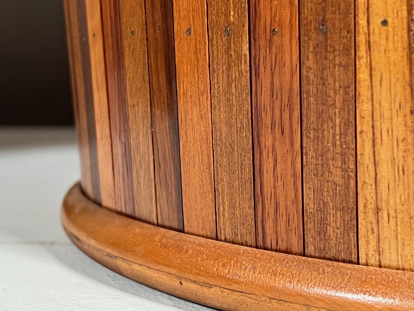 Frisman Vintage Pair of Slatted Side Tables with Glass Tops