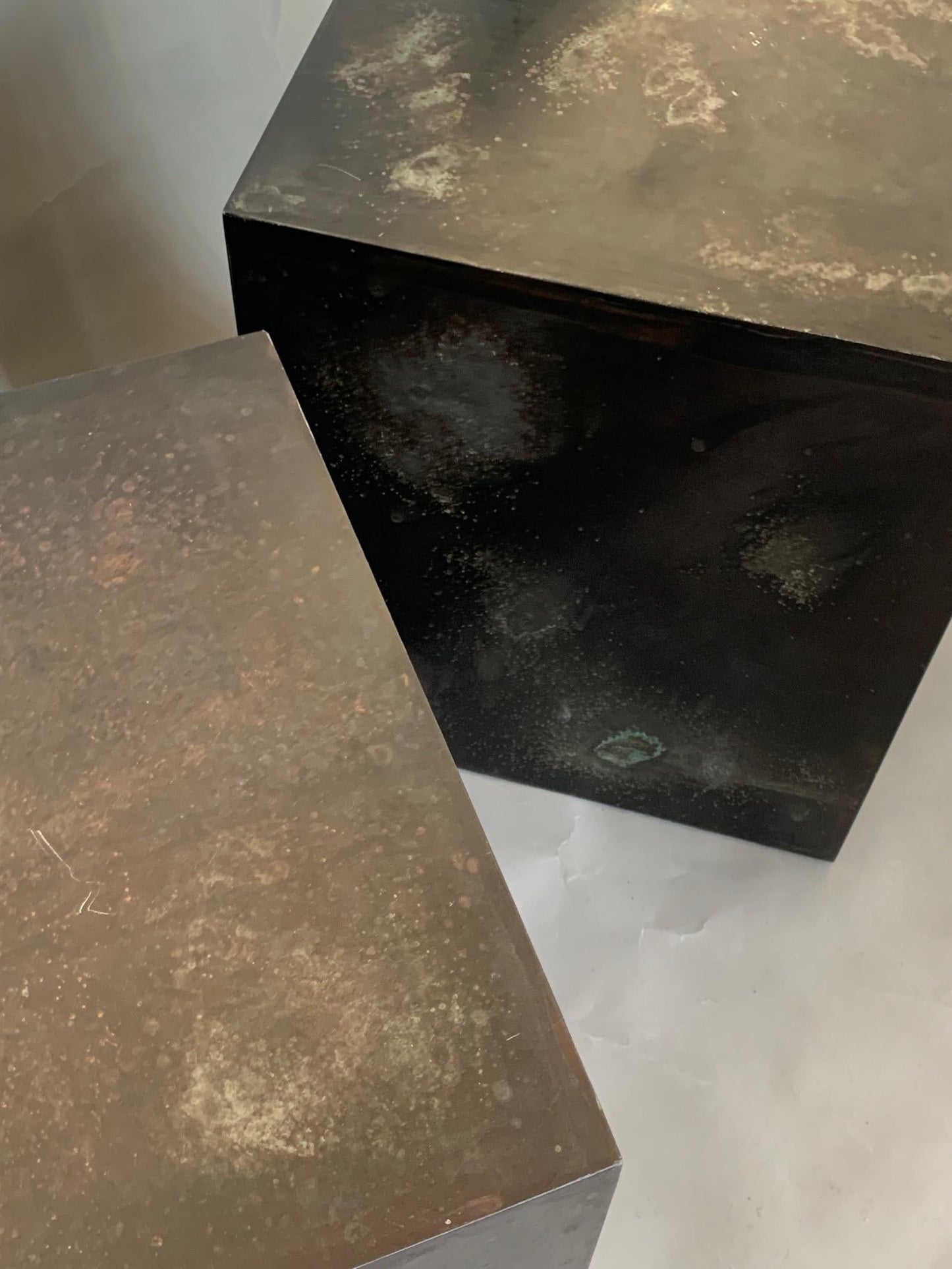 Frisman Vintage A Pair of Patinated Steel Cubes