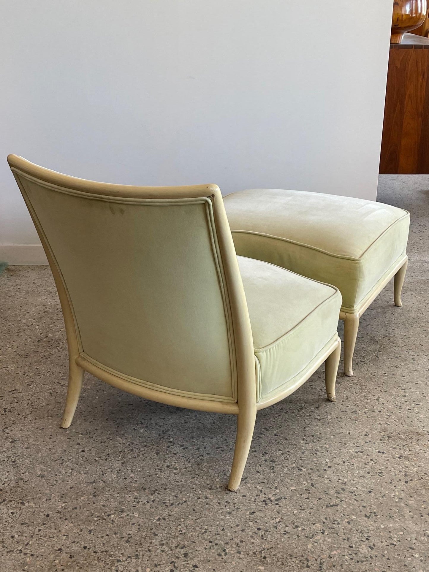 Frisman Vintage Elegant T.H. Robsjohn-Gibbings Slipper Chair with an Ottoman