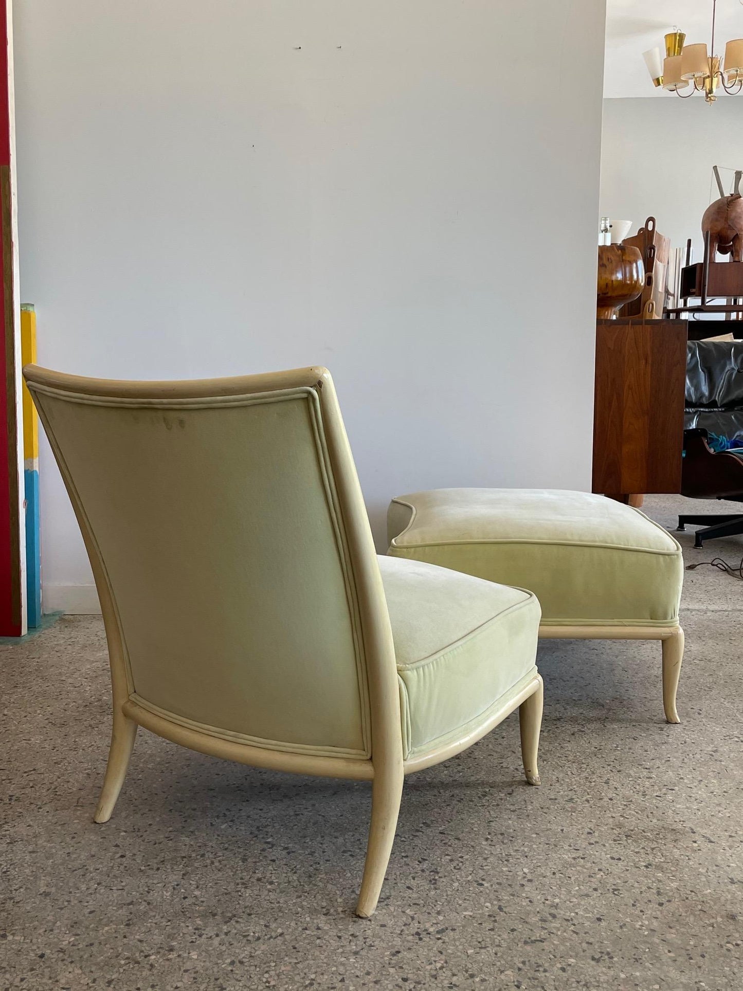 Frisman Vintage Elegant T.H. Robsjohn-Gibbings Slipper Chair with an Ottoman