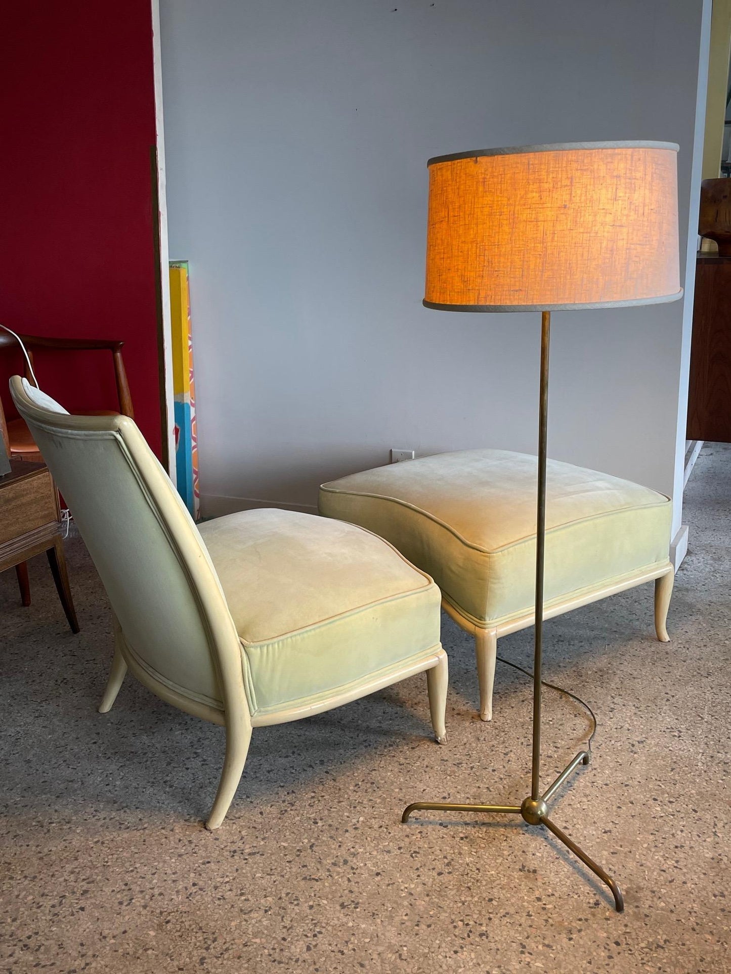 Frisman Vintage Elegant T.H. Robsjohn-Gibbings Slipper Chair with an Ottoman