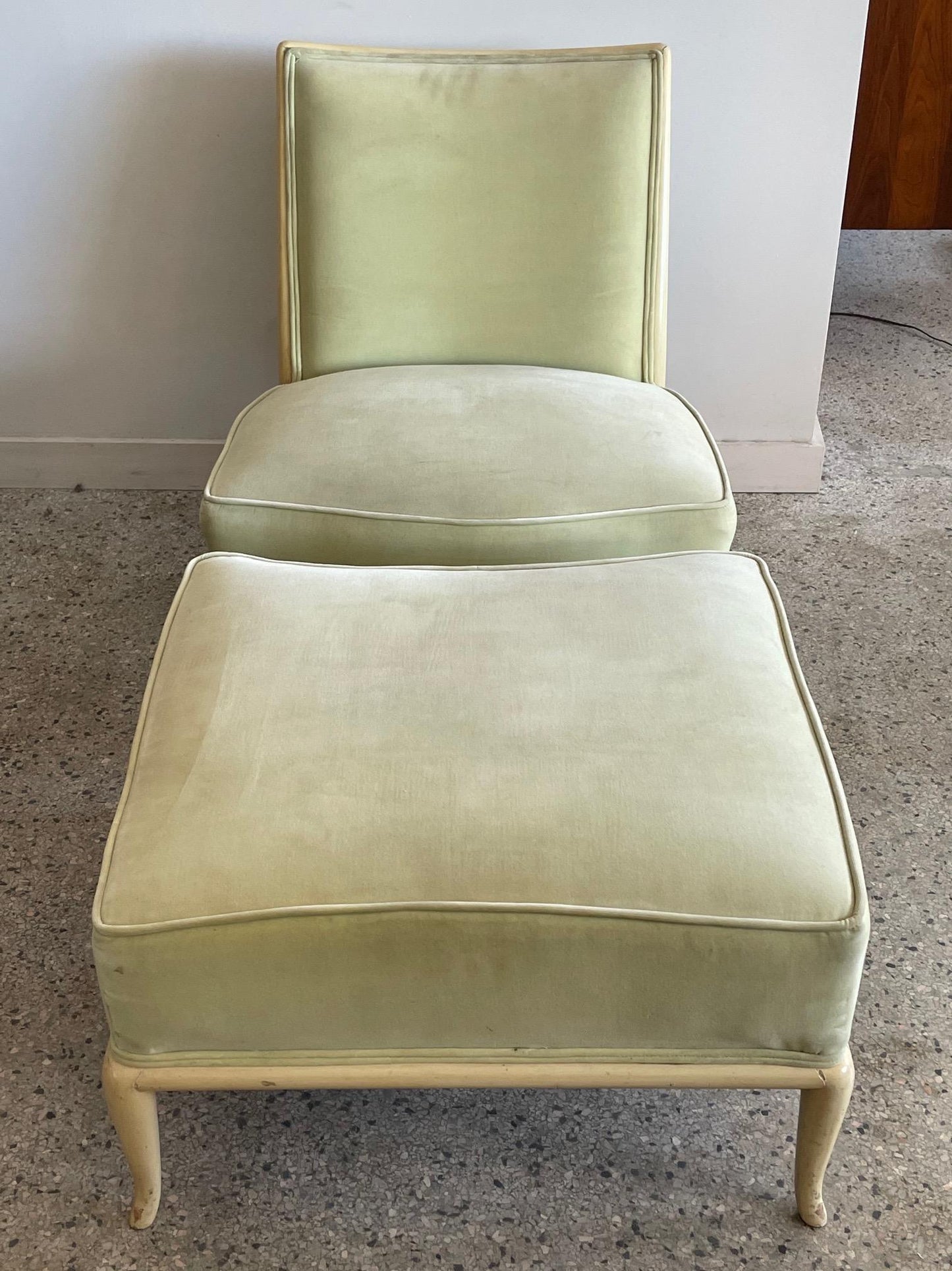 Frisman Vintage Elegant T.H. Robsjohn-Gibbings Slipper Chair with an Ottoman