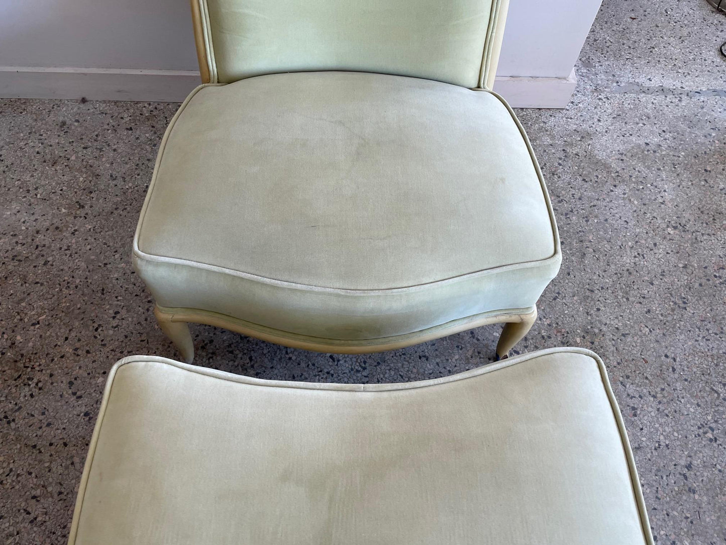 Frisman Vintage Elegant T.H. Robsjohn-Gibbings Slipper Chair with an Ottoman