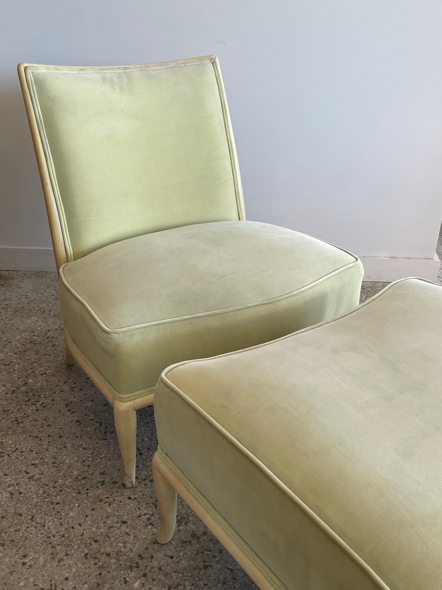 Frisman Vintage Elegant T.H. Robsjohn-Gibbings Slipper Chair with an Ottoman