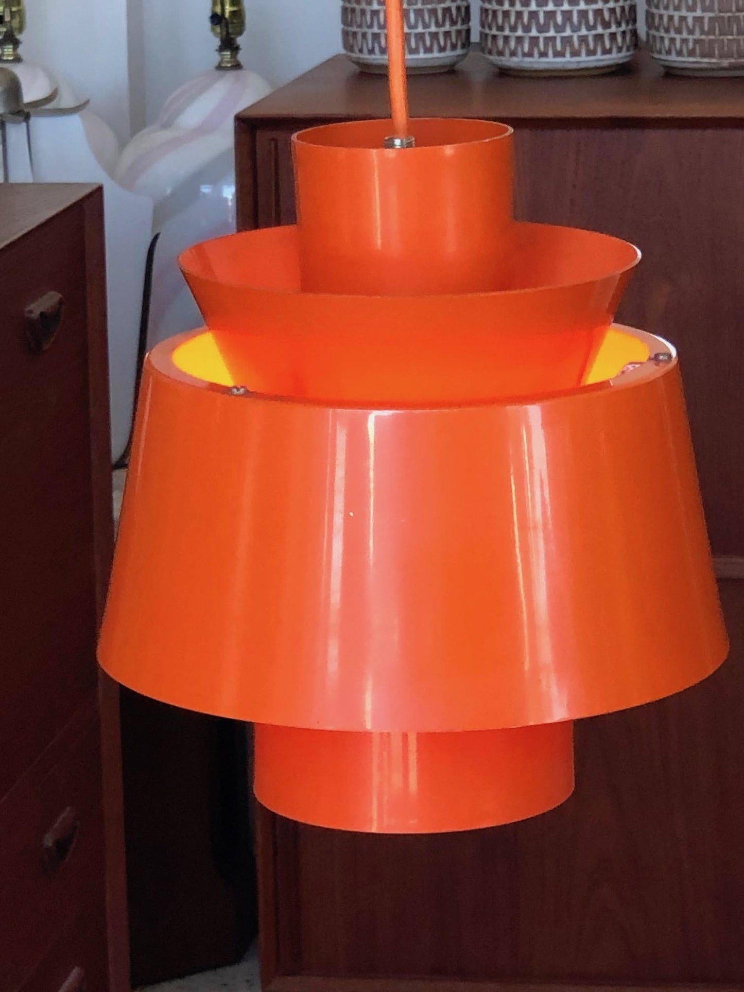Frisman Vintage Unusual Mid Century Orange Pendant P254 by Jørn Utzon for Nordisk Solar Co