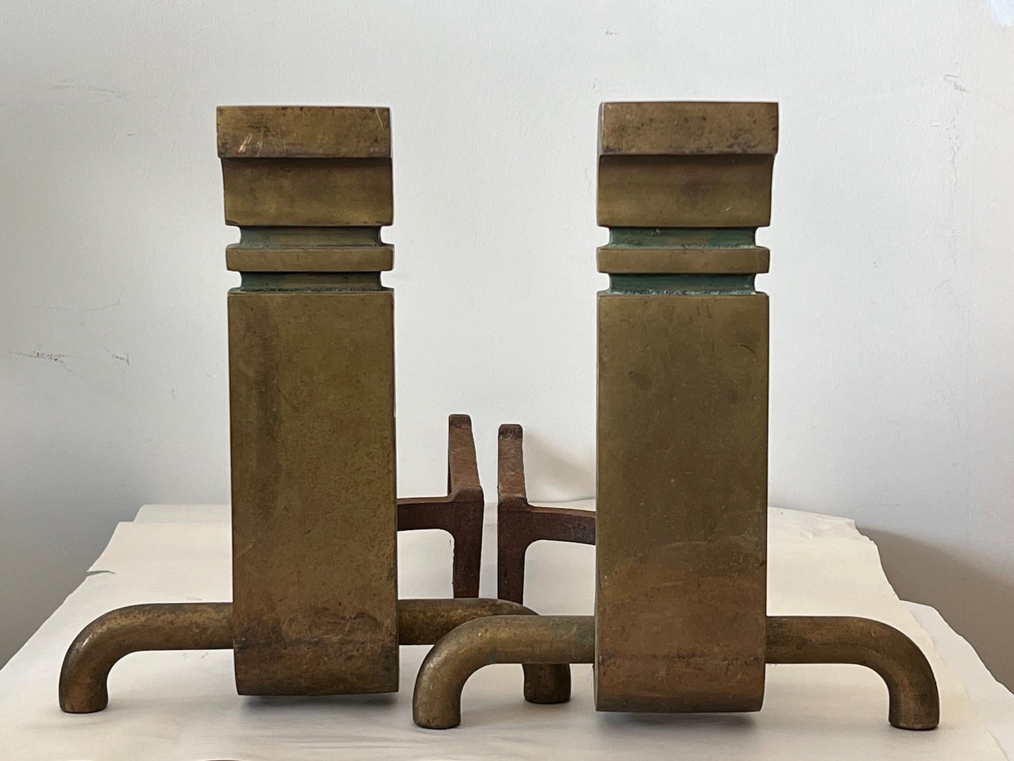 Frisman Vintage A Pair Of Bronze Modernist Andirons By Wah Chang Signed Ca' 1950's