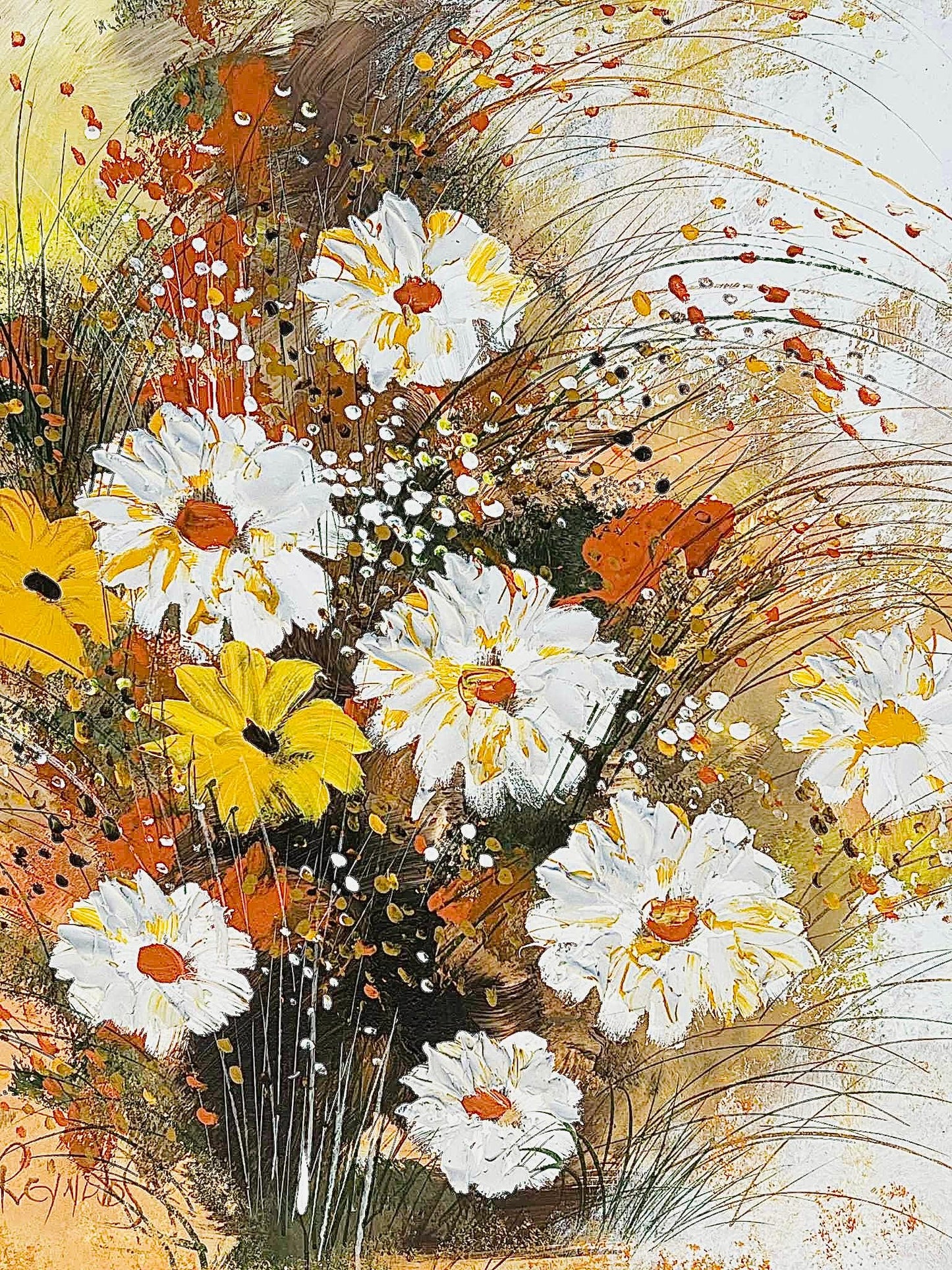 Frisman Vintage 60s Lee Reynolds Vintage Mid Century Modern Abstract Floral Oil Painting Framed
