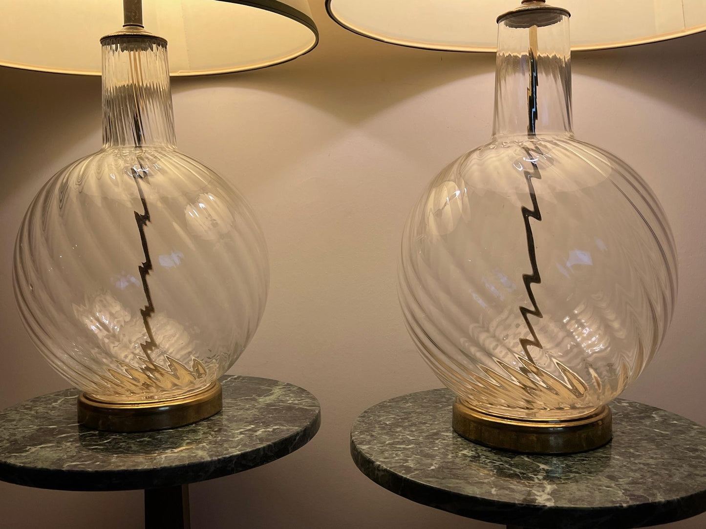 Frisman Vintage A Pair Of Clear Glass Lamps Murano 1960's