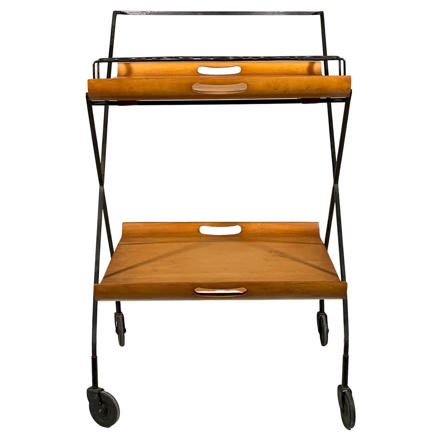 Frisman Vintage Rare Bar Cart by Milo Baughman with Removable Trays