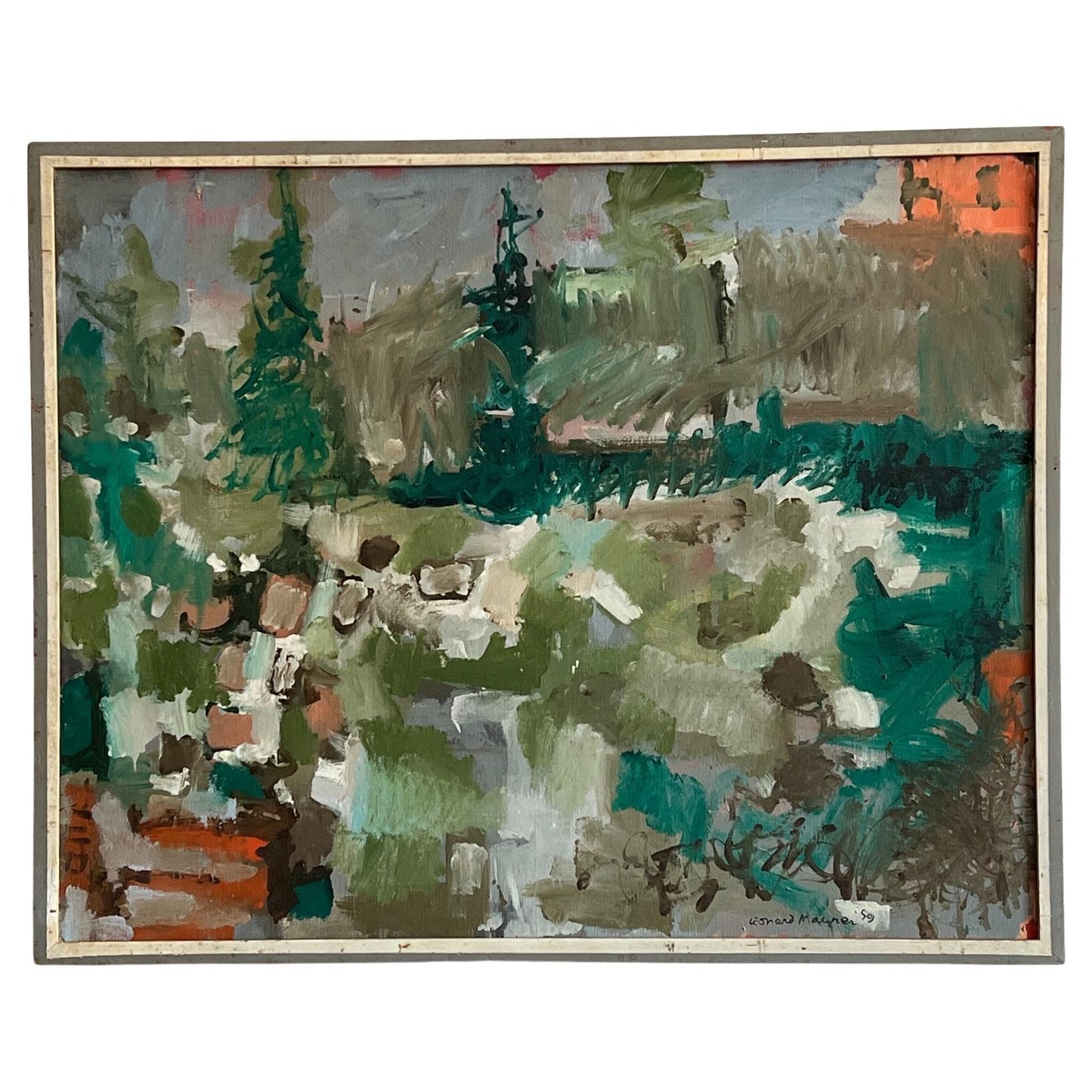 Frisman Vintage Leonard Maurer Landscape Painting, 1959