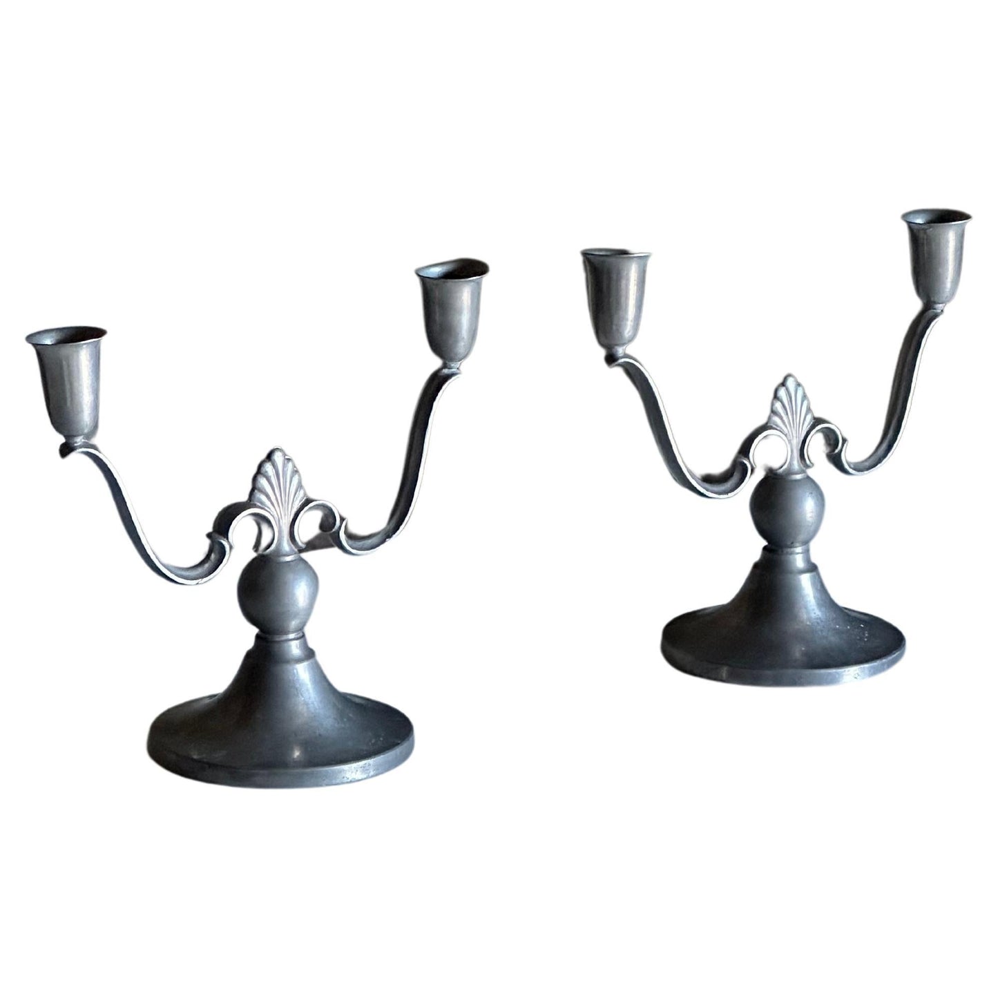 Frisman Vintage Swedish Grace Candelabras by Firma Svenskt Tenn in Pewter- a Pair