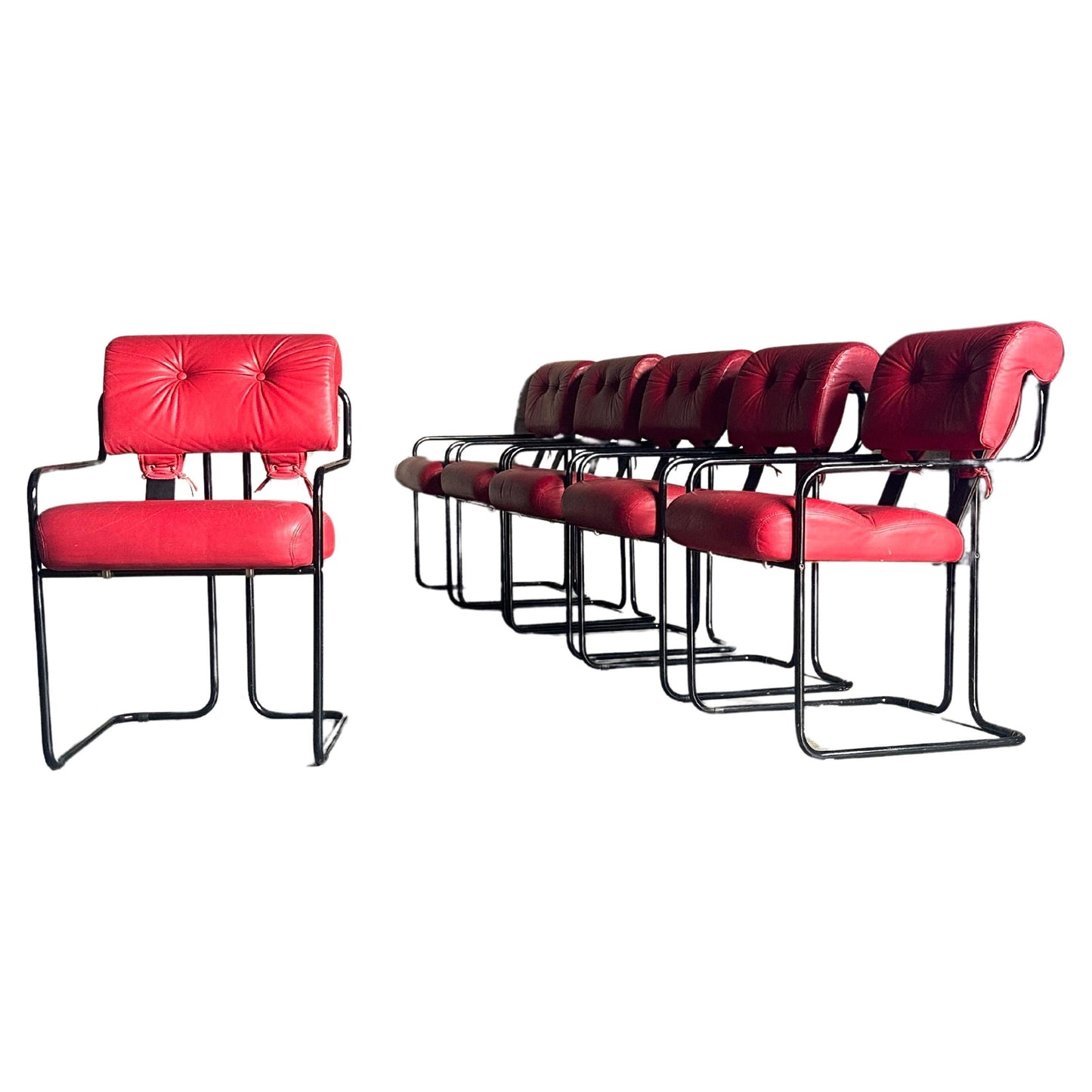 Frisman Vintage Tucroma Chairs by Guido Faleschini for I4 Mariani, Red Leather- Set of 6