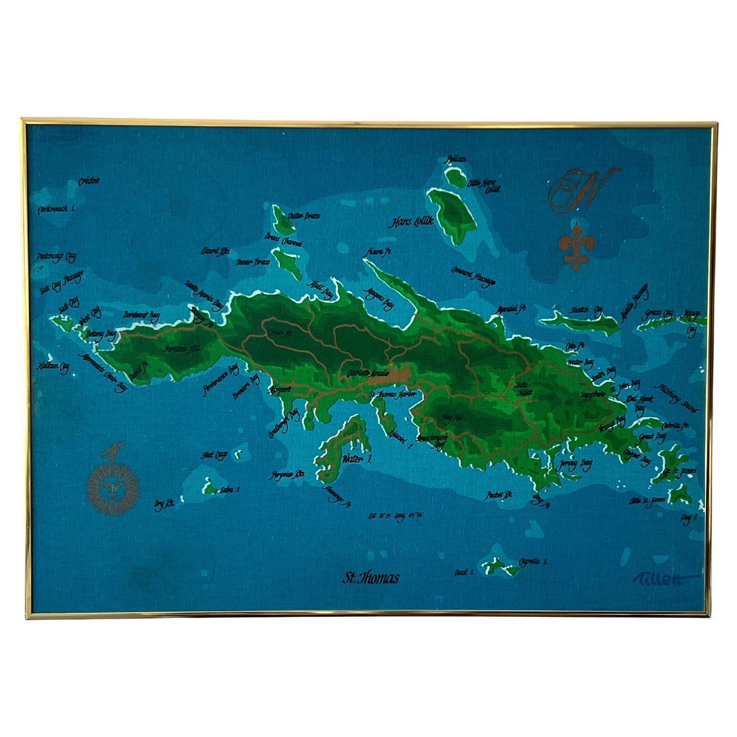 Frisman Vintage Vintage St.Thomas Caribbean Screenprint on Canvas Ca' 1970's