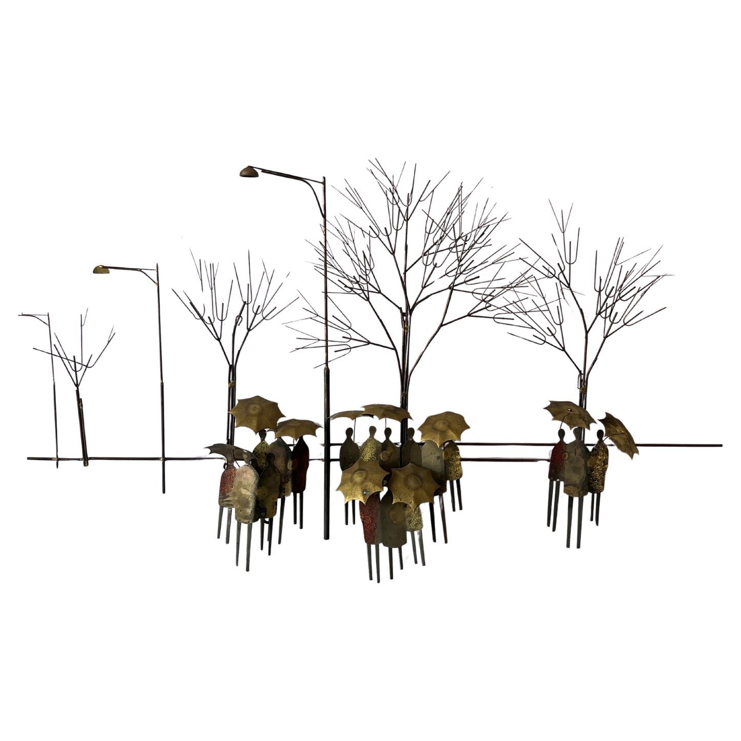 Frisman Vintage A Curtis Jere Brass Sculpture Umbrellas And People ca' 1970's