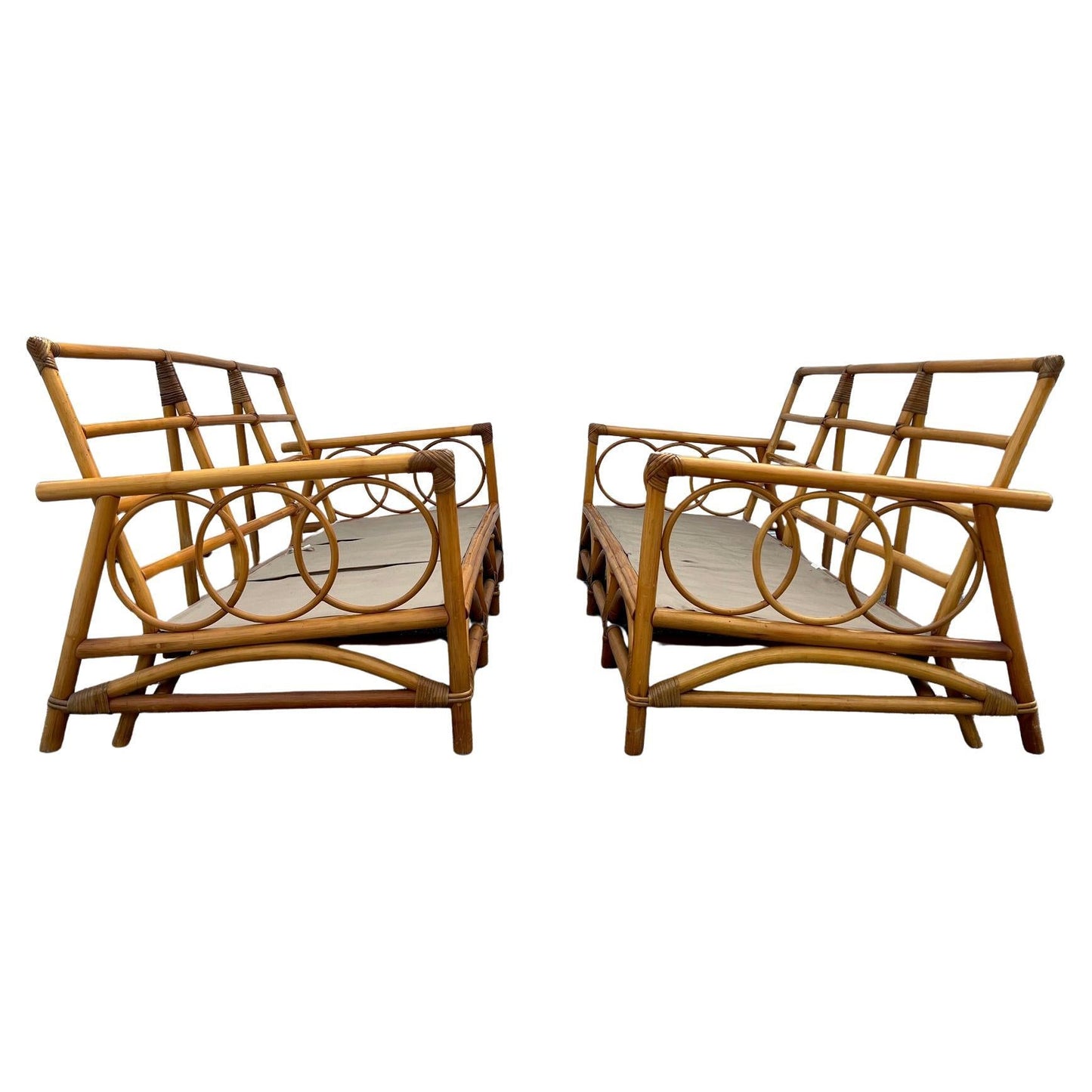 Frisman Vintage A Pair Of Three Seat Rattan Sofas
